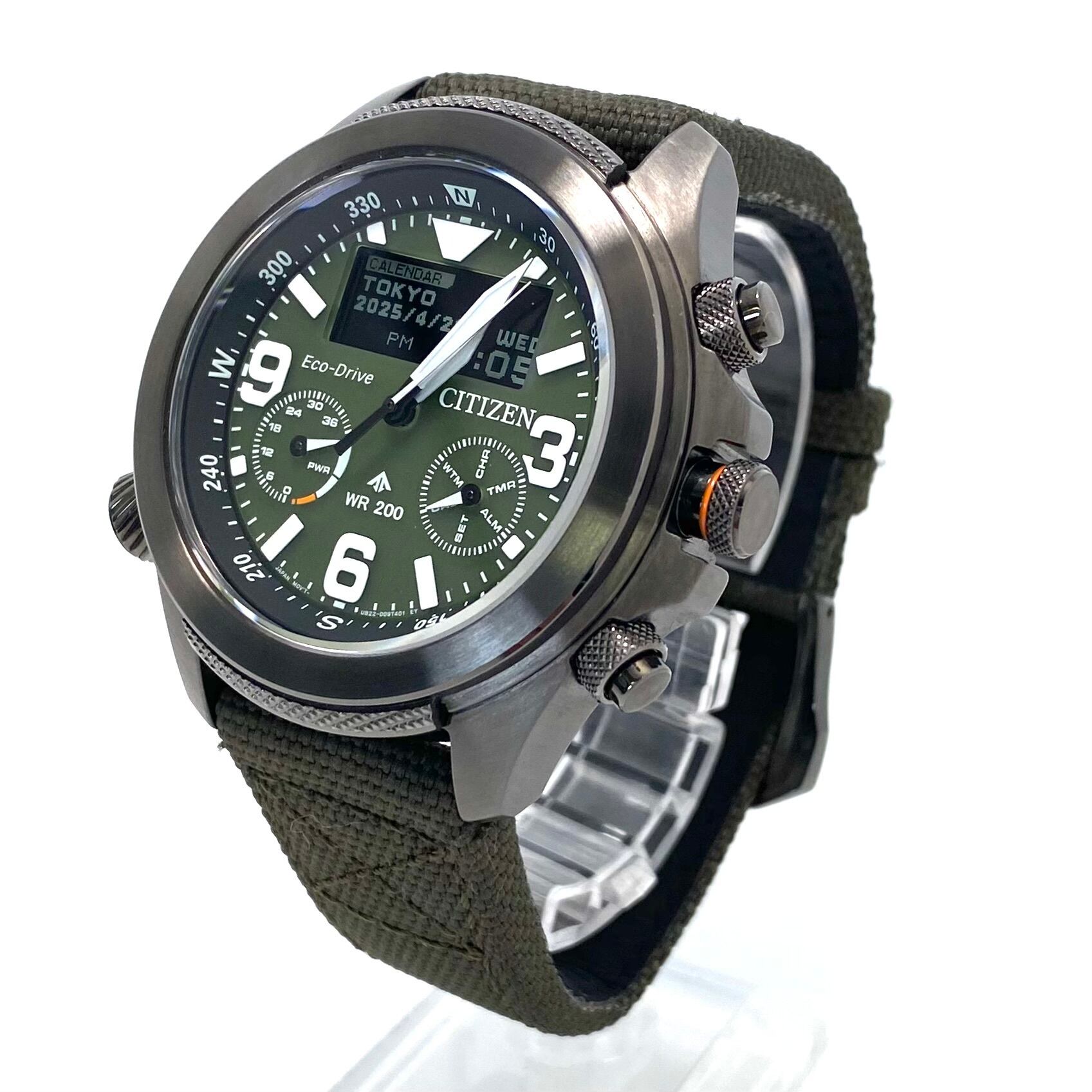 【美品】シチズン　CITIZEN　プロマスター　LANDシリーズ　JV1005-02W　U822-008MS04　エコドライブ　アナデジ　グリーン　ナイロン