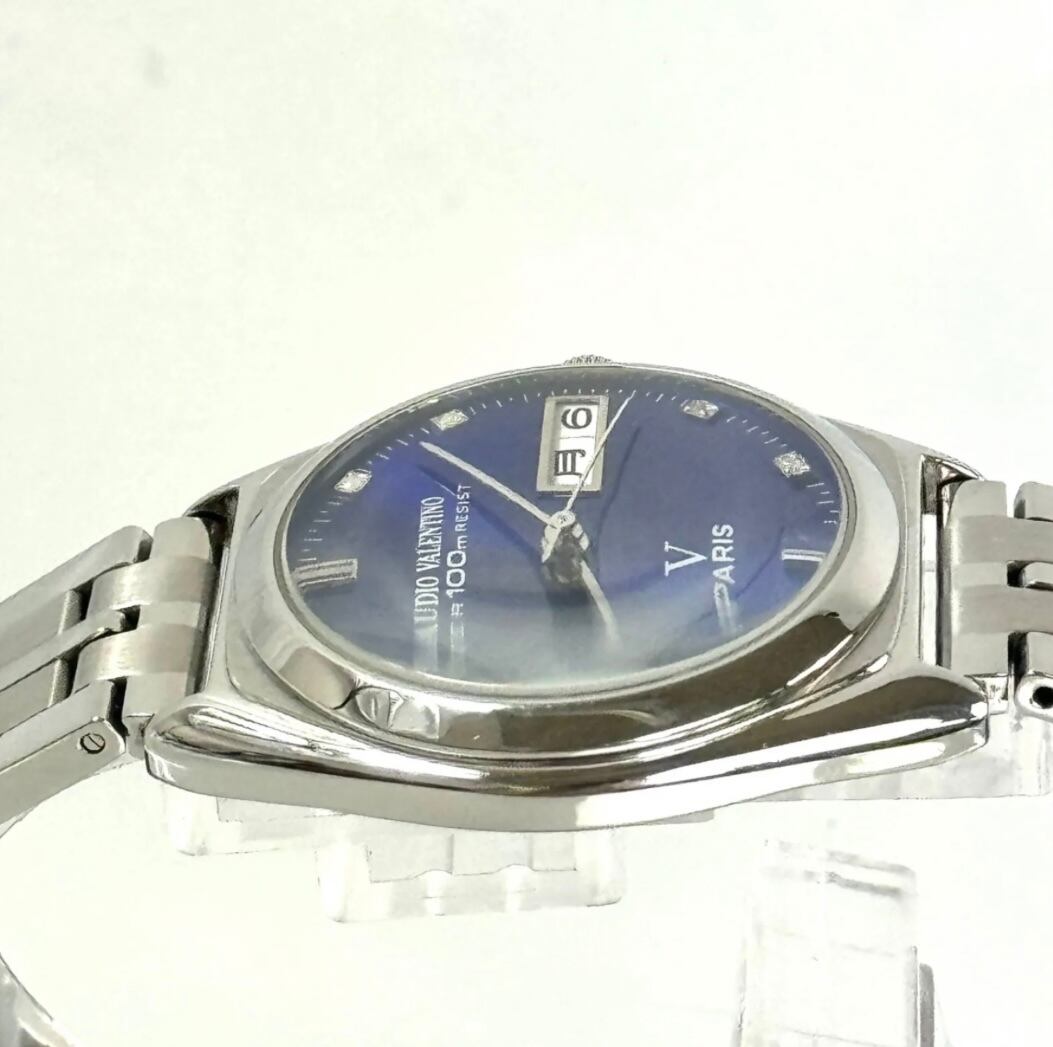 バレンチノ　CLAUDIO VALENTINO　クォーツ　デイデイト　ブルー　ラインストーン