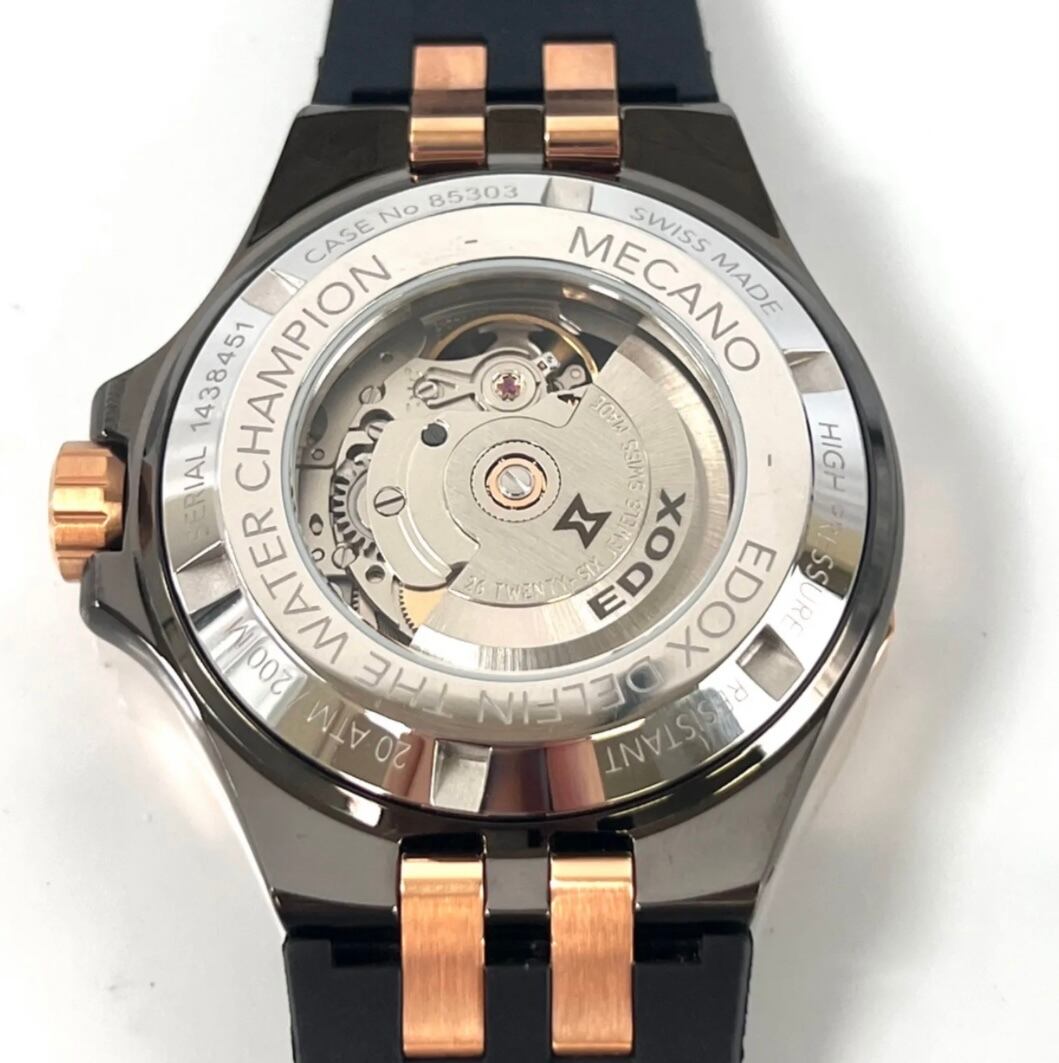 【美品】エドックス　EDOX　デルフィン　メカノ　85303　自動巻　スケルトン　ラバーベルト