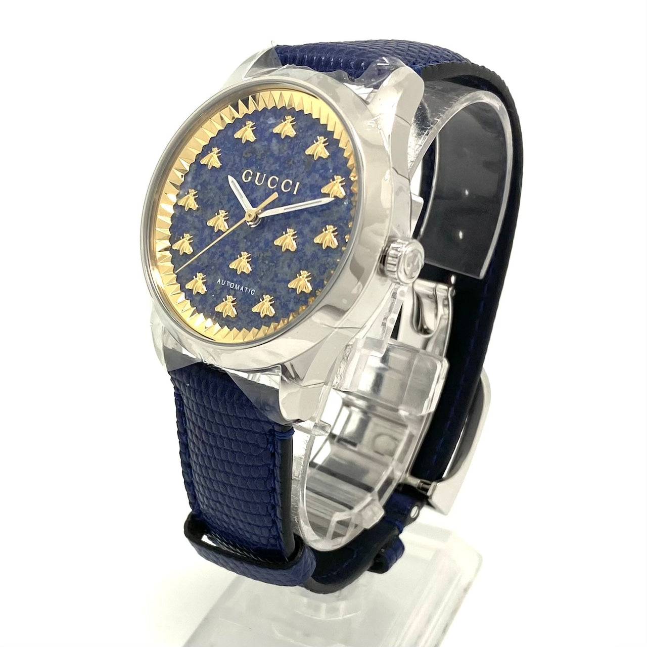 【未使用】腕時計 グッチ GUCCI Gタイムレス 126.4 YA1264122 ビー 蜂 モチーフ 自動巻 青 革ベルト メンズ レディース ユニセックス