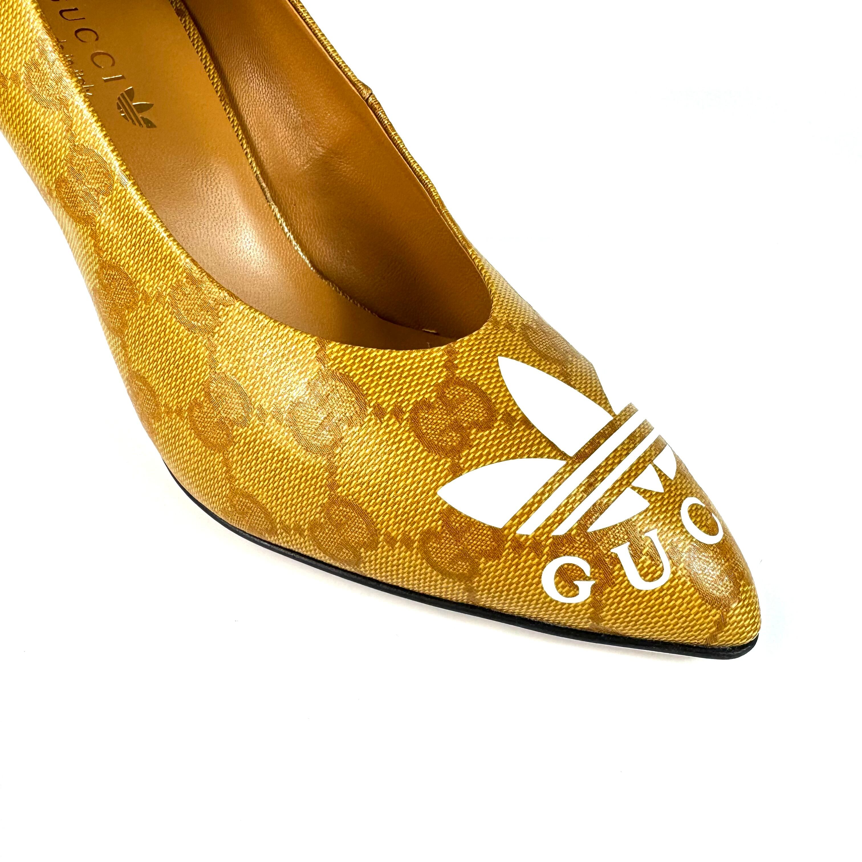 【未使用】グッチ×アディダス　パンプス　GGクリスタル　ブラウン　22.5cm