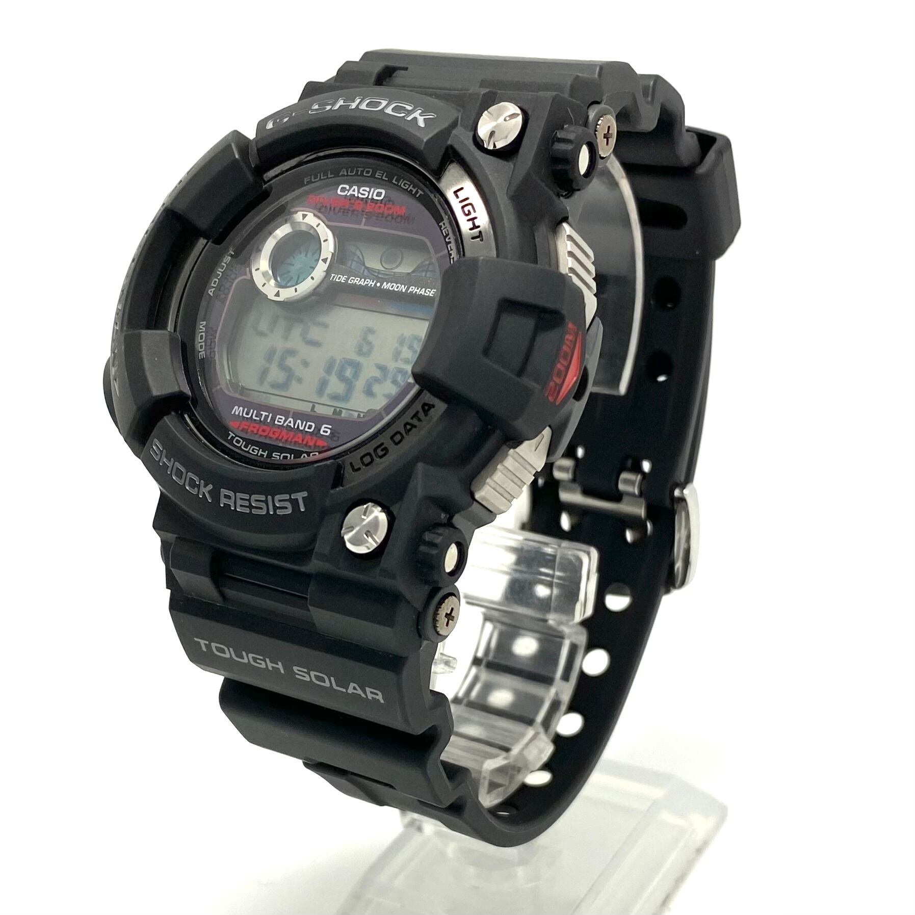 【美品】腕時計 メンズ カシオ ジーショック G-SHOCK フロッグマン GWF-A1000-1JF ダイビング タイドグラフ 200m潜水防水 黒 電波ソーラー デジタル 樹脂ベルト