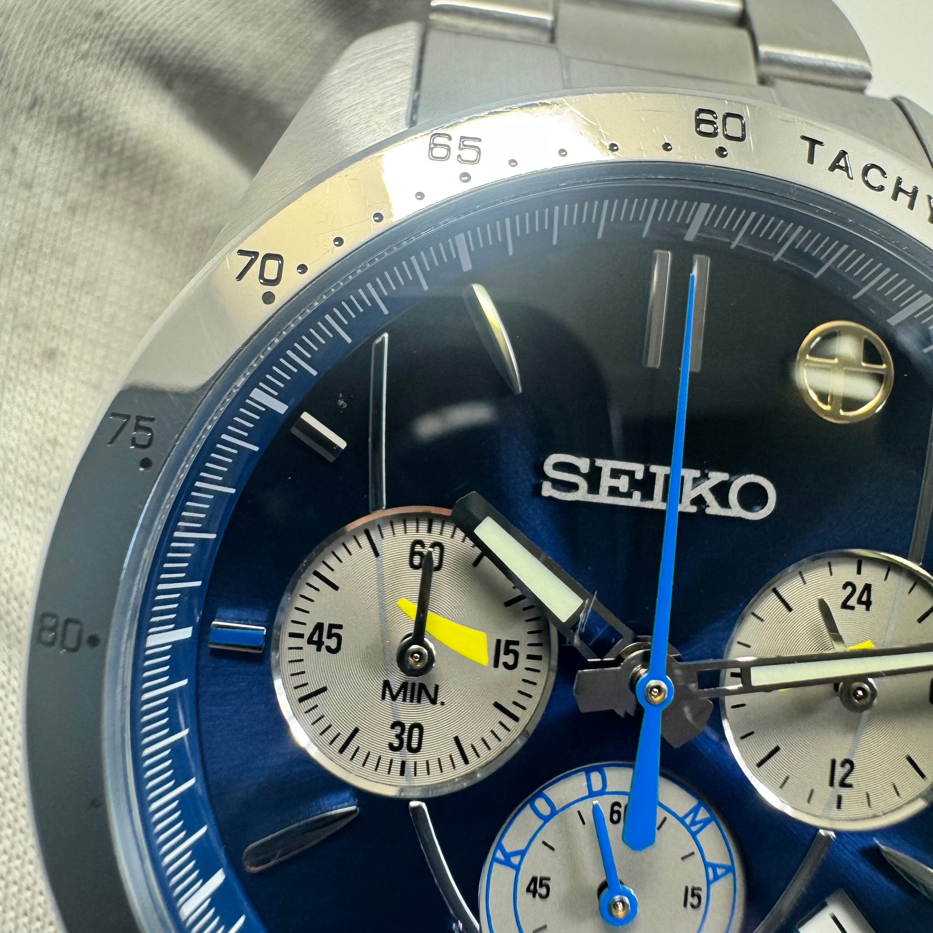 【希少】腕時計 メンズ セイコー SEIKO 8T63-0100 500系こだまウォッチ 500系新幹線 25周年記念モデル 5000本限定 クォーツ 青 クロノグラフ デイト表示 10気圧防水