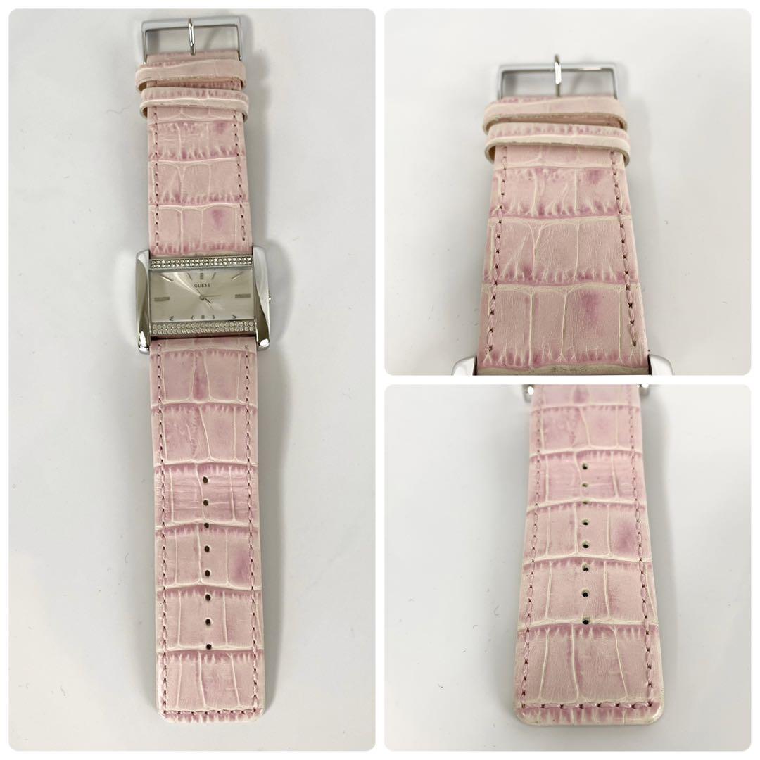 【美品】ゲス　クォーツ　シルバー　革ベルト　ラインストーン　スクエア