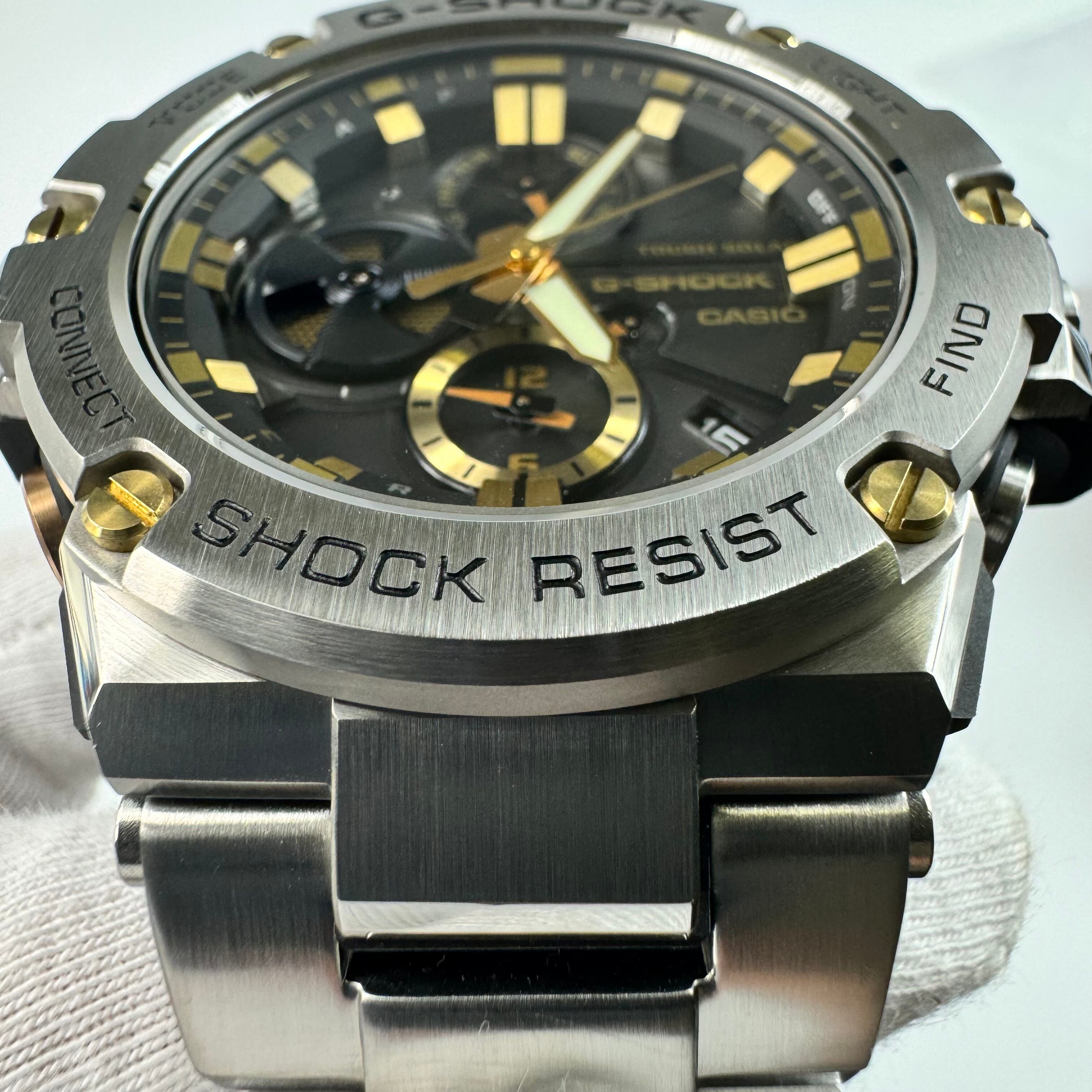 【美品】カシオ　CASIO　ジーショック　G-SHOCK　ジースチール　G?STEEL　GST-B100D-1A9JF　タフソーラー　デイト表示　スマホリンク　黒