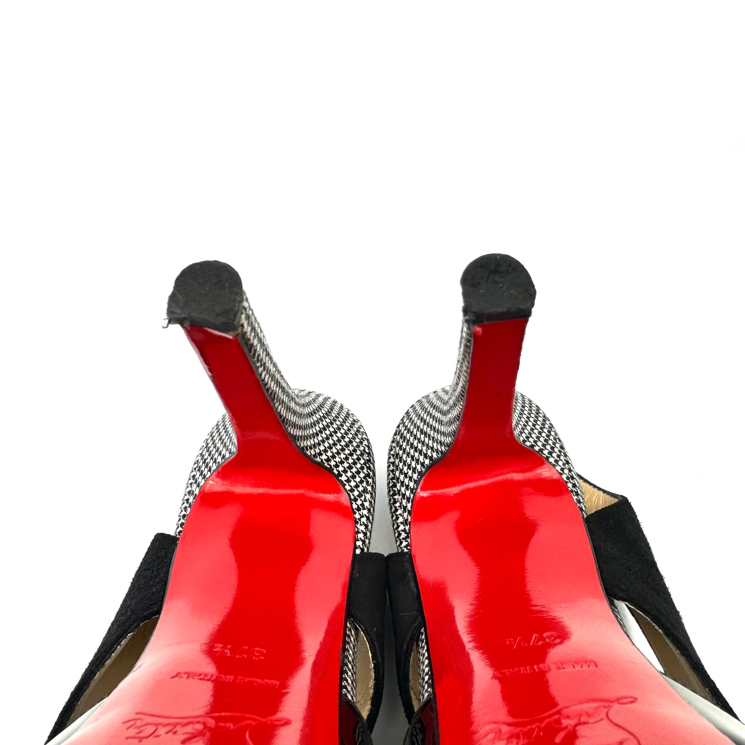 クリスチャンルブタン　パンプス　パテント　スエード　千鳥格子　黒　24.5cm