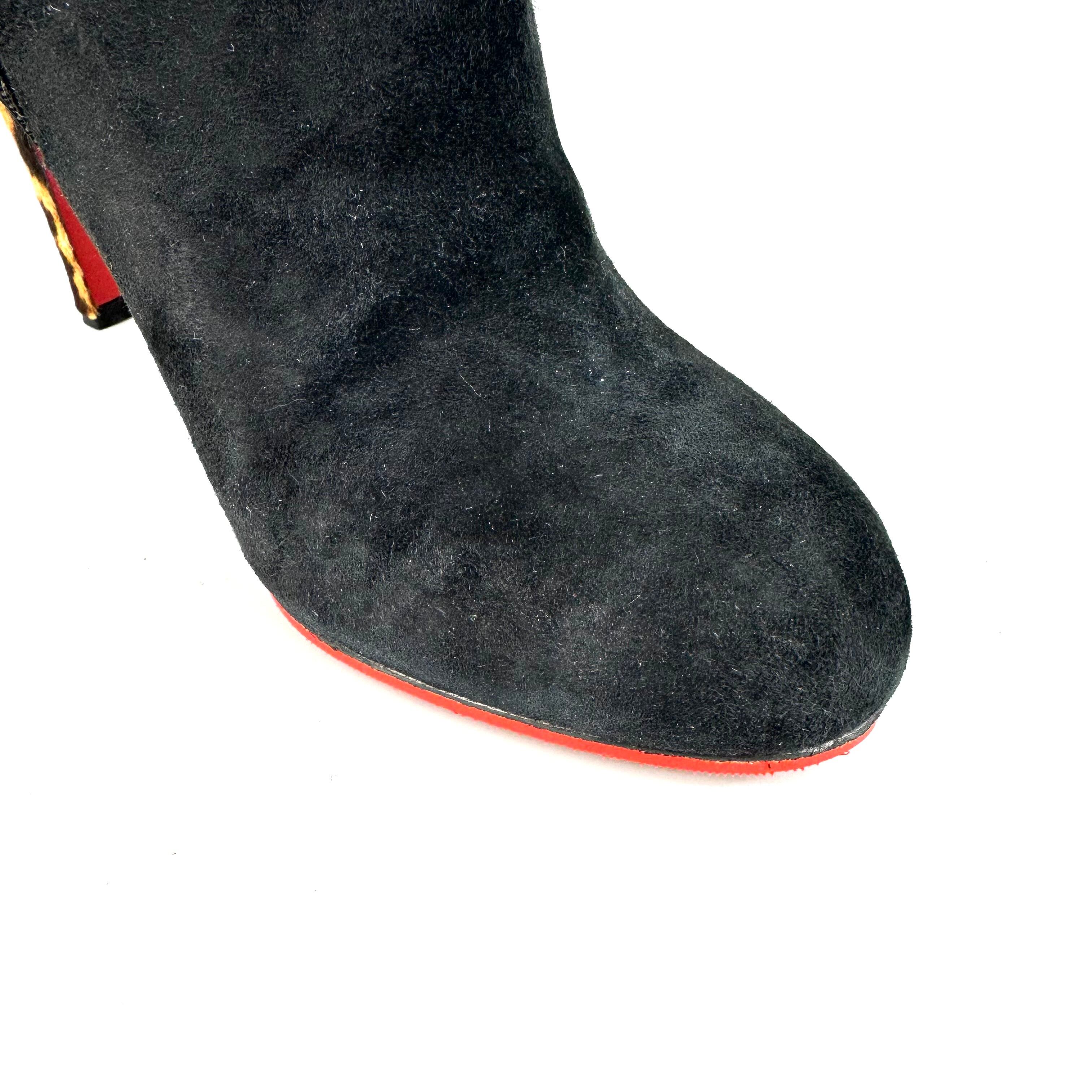 クリスチャンルブタン　ロングブーツ　ハラコ　スエード　黒　ヒョウ柄　25cm