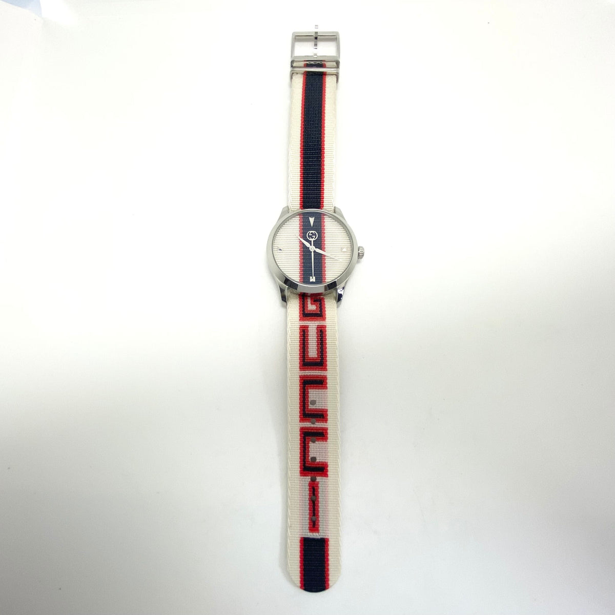 【美品】腕時計 メンズ グッチ GUCCI Gタイムレス 126.4 YA1264071 クォーツ アイボリー ネイビー レッド マルチカラー ナイロンベルト