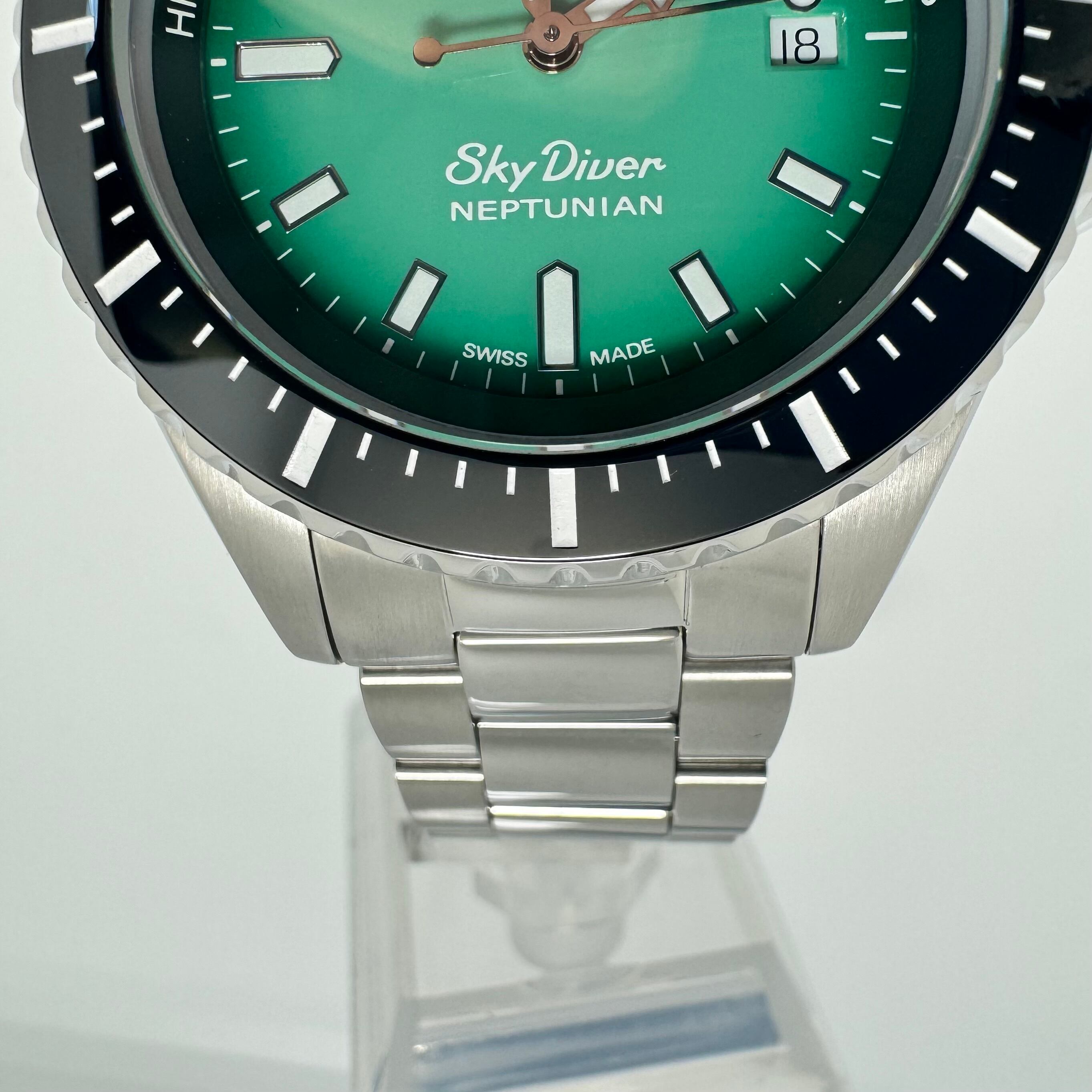 【美品】エドックス　EDOX　スカイダイバー　ネプチュニアン　80120-3NM-VDN　ダイバーズ　自動巻　グリーン　デイト表示　セラミック