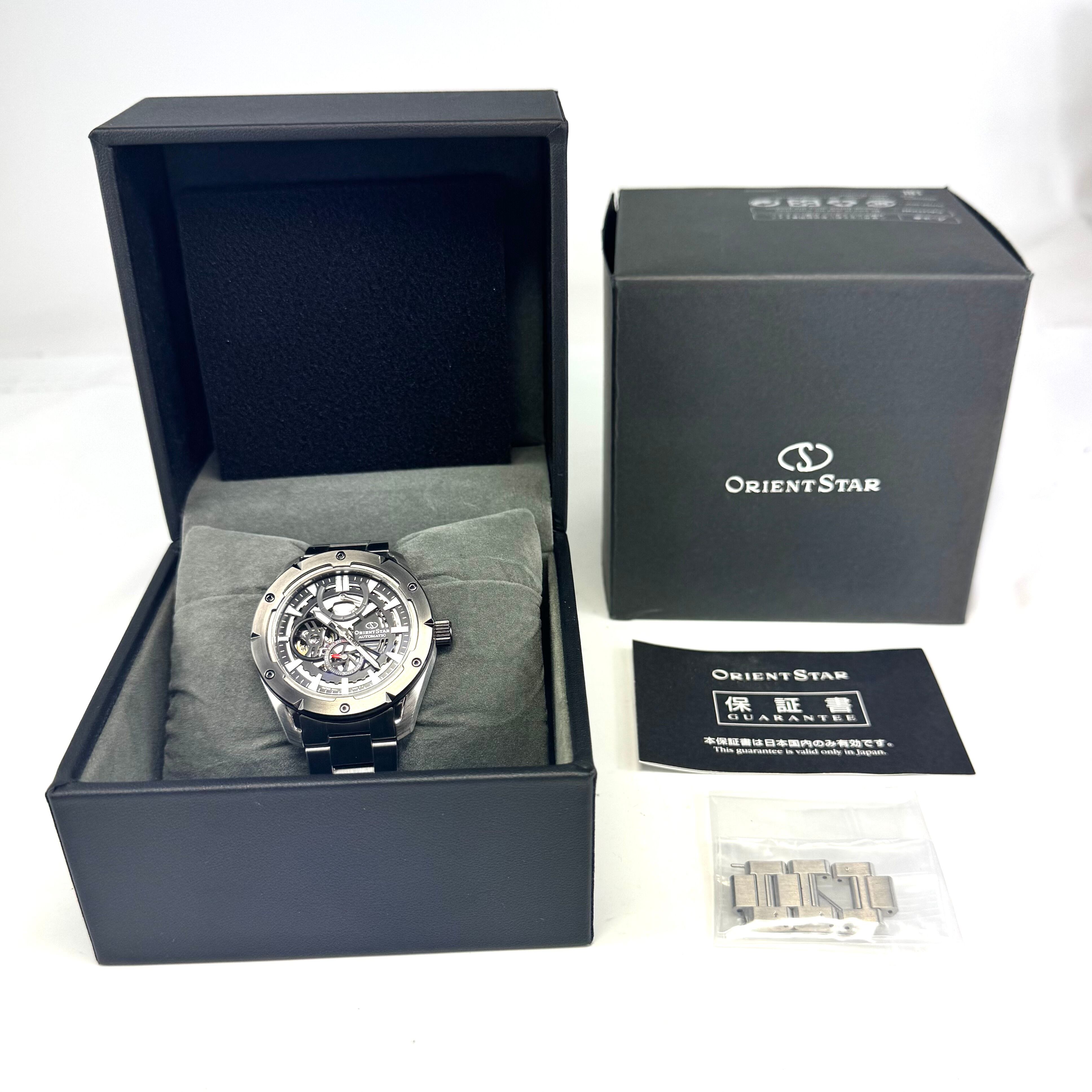 【美品・動作良好】 腕時計 メンズ オリエントスター コンテンポラリー アバンギャルドスケルトン RK-AV0A01B F6F4-UAF0 自動巻 パワーリザーブ 黒 10気圧防水