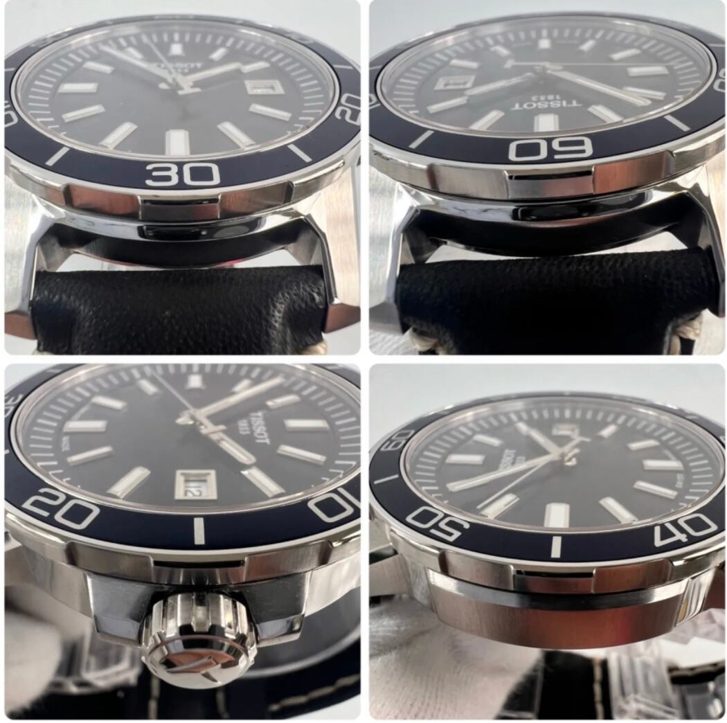 【美品】ティソ　TISSOT　スーパースポーツ　T125610A　クォーツ　デイト表示　ネイビー　革ベルト