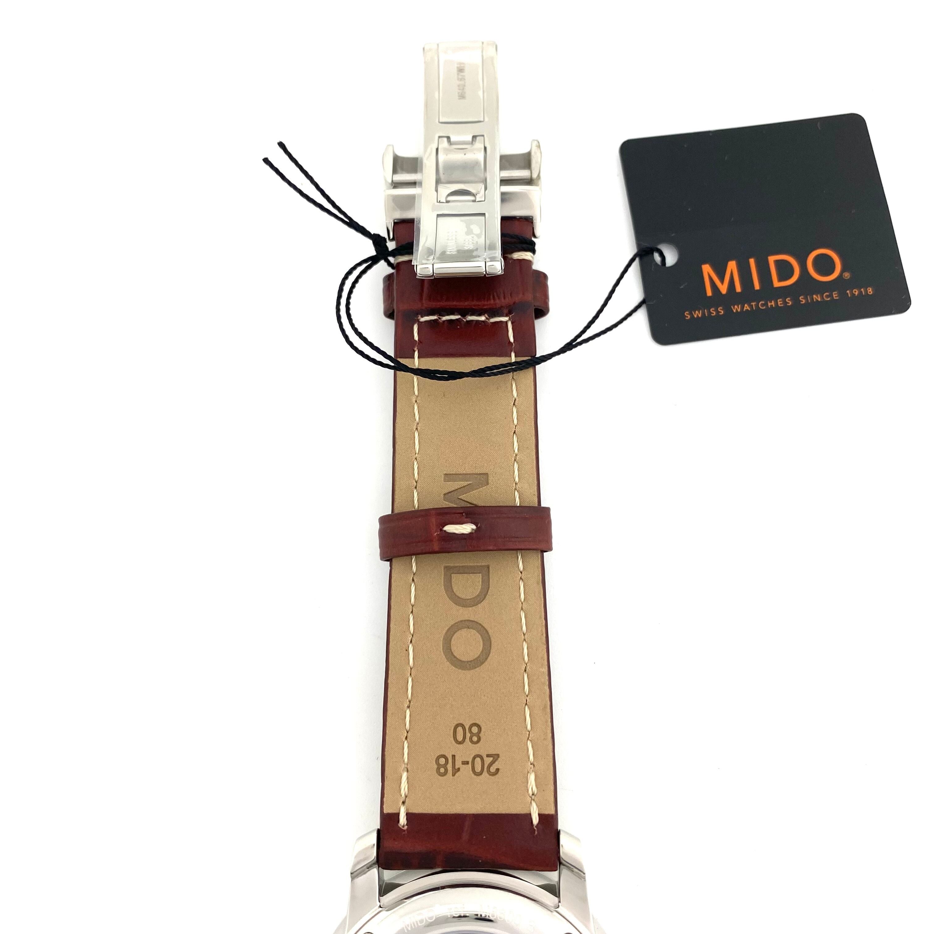 【未使用】ミドー　MIDO　バロンチェッリ　M8600.4.18.8　自動巻　デイト表示　裏スケ　黒　革ベルト