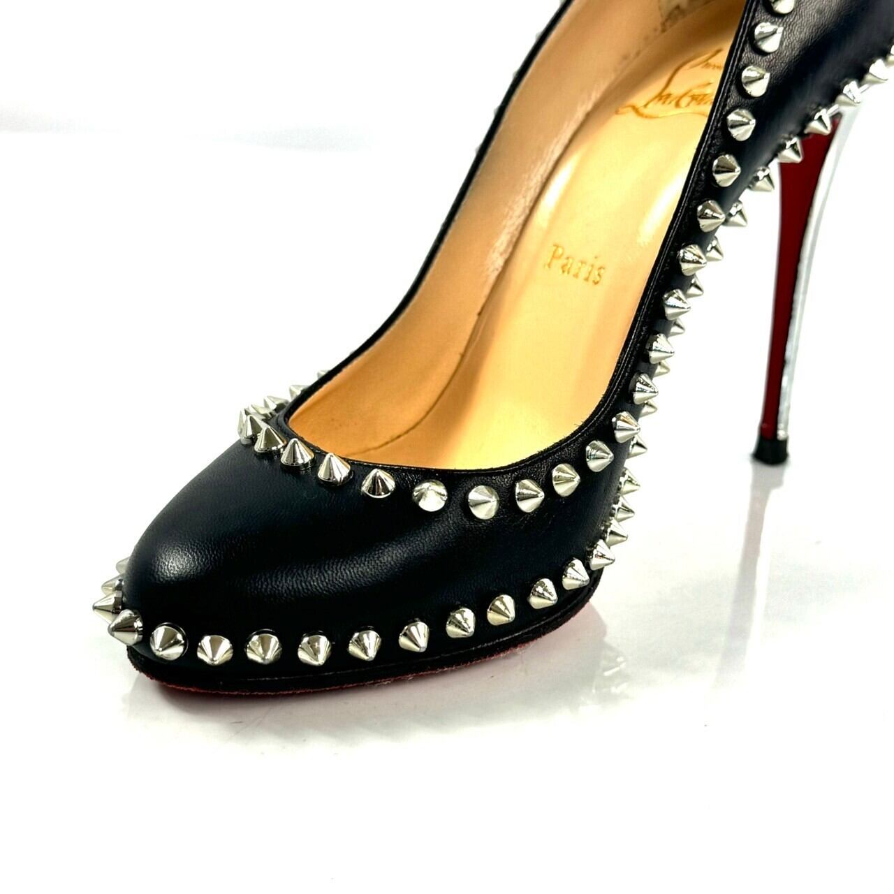 【希少】クリスチャンルブタン　Christian Louboutin　ハイヒール　スタッズ　レザー　黒　37 1/2　日本サイズ約23.5cm