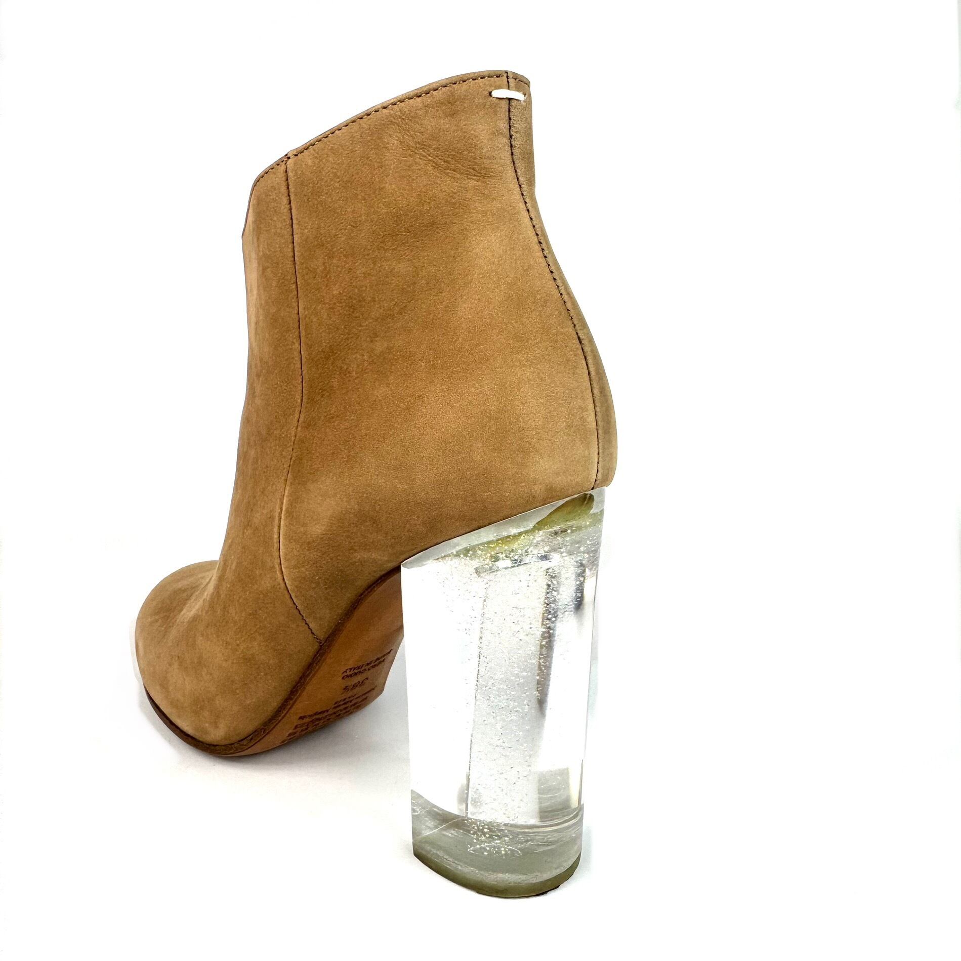 マルタンマルジェラ　ショートブーツ　クリアヒール　ラメ　スエード　ベージュ