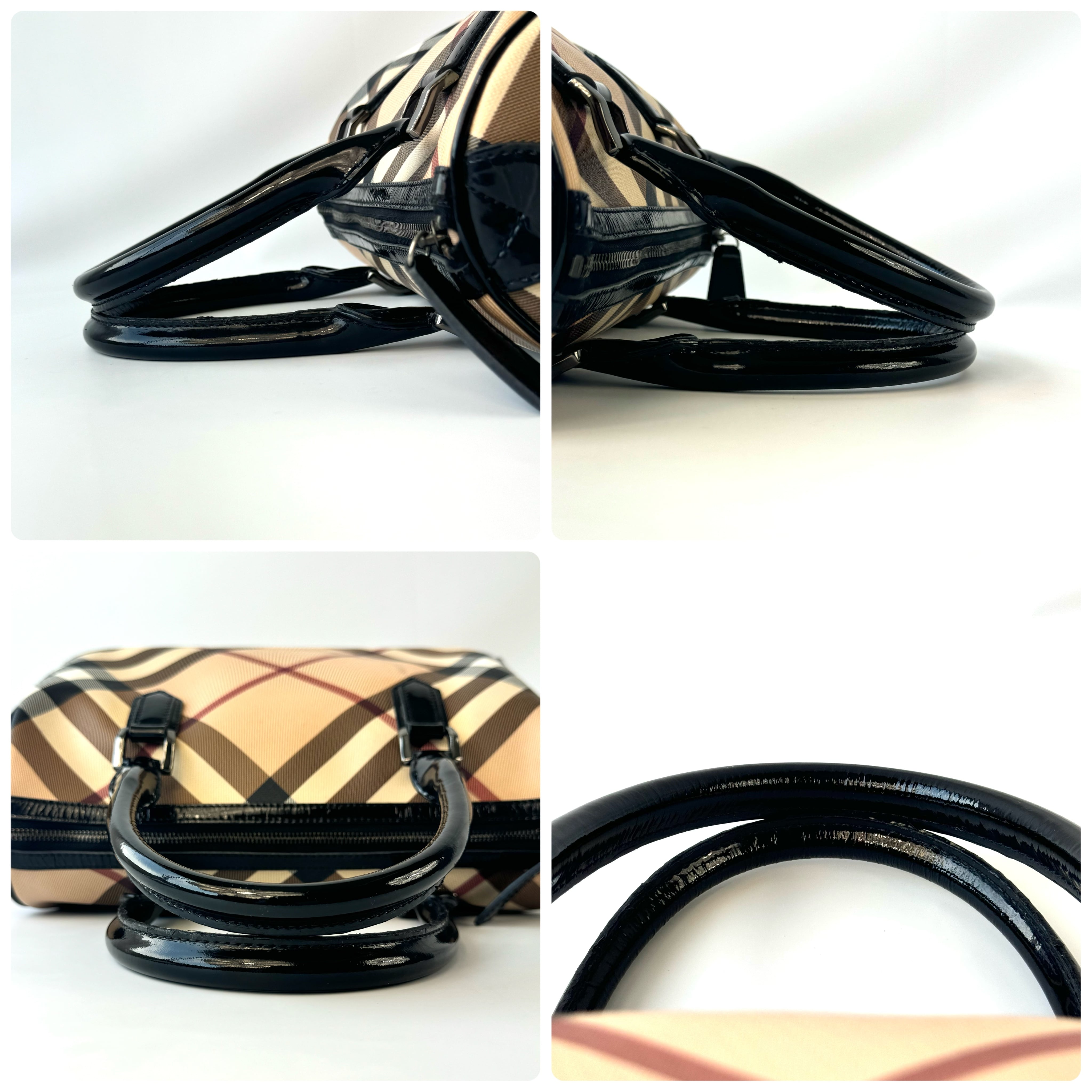 バーバリー　ミニボストンバッグ　ノバチェック　メガチェック　PVC×レザー　ベージュ系