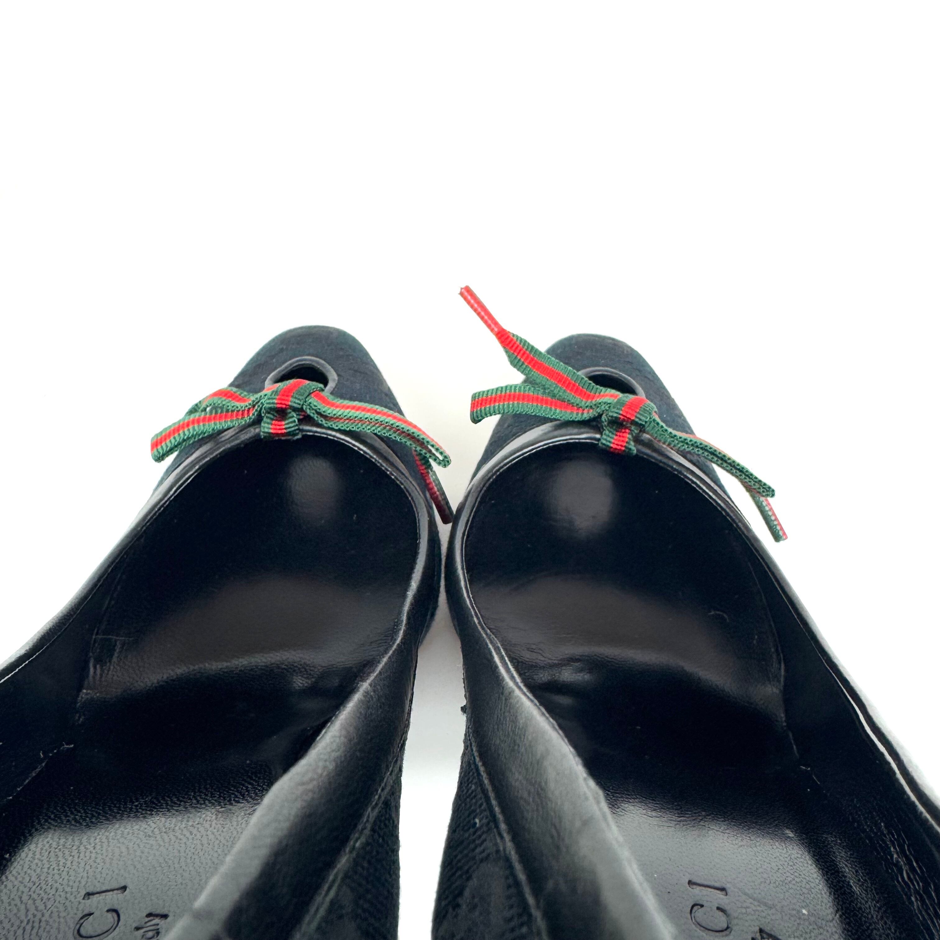 グッチ　GUCCI　パンプス　シェリーライン　リボン　黒　36C　日本サイズ約23cm