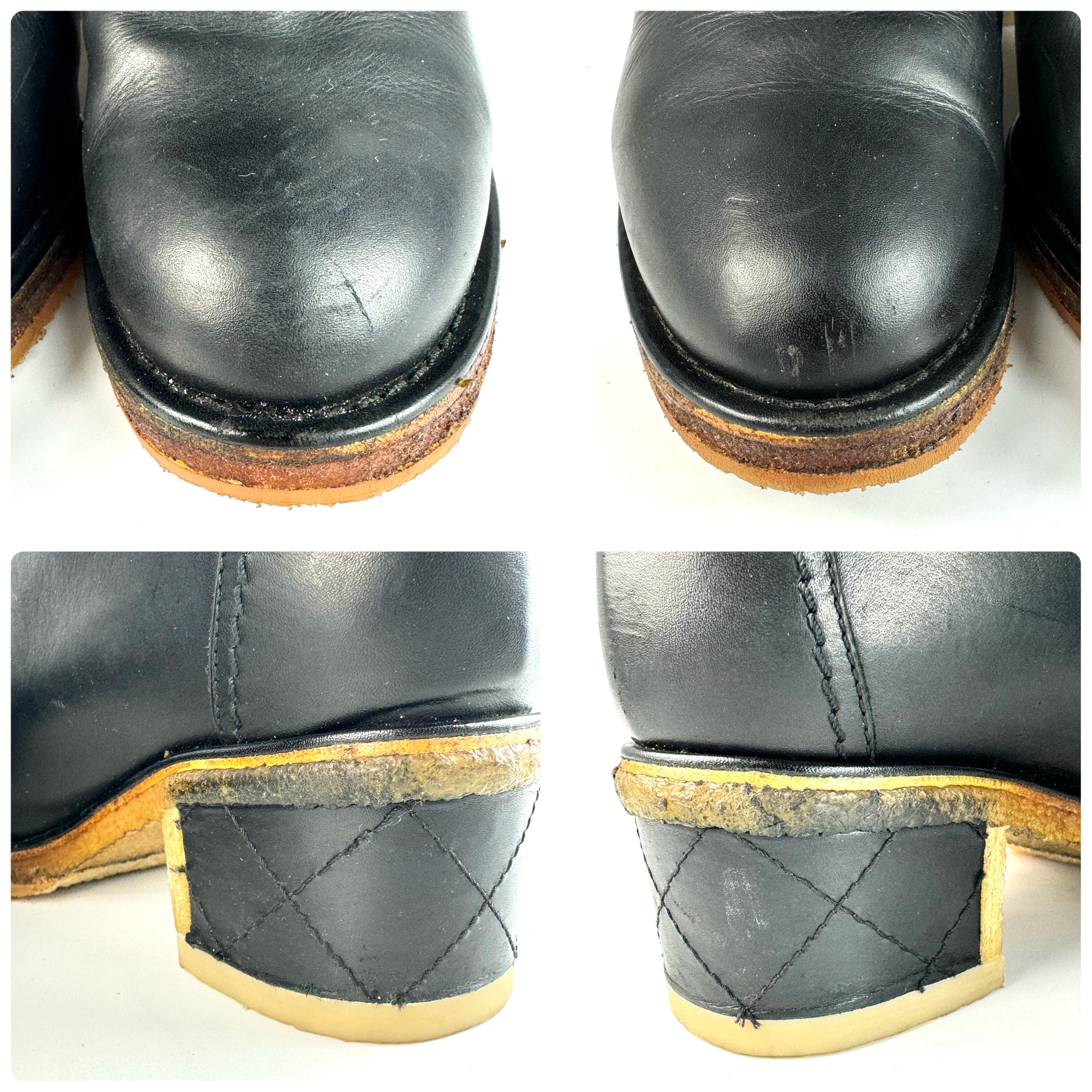 【美品】シャネル　ロングブーツ　ムートン　ココマーク　レザー　黒　22.5cm