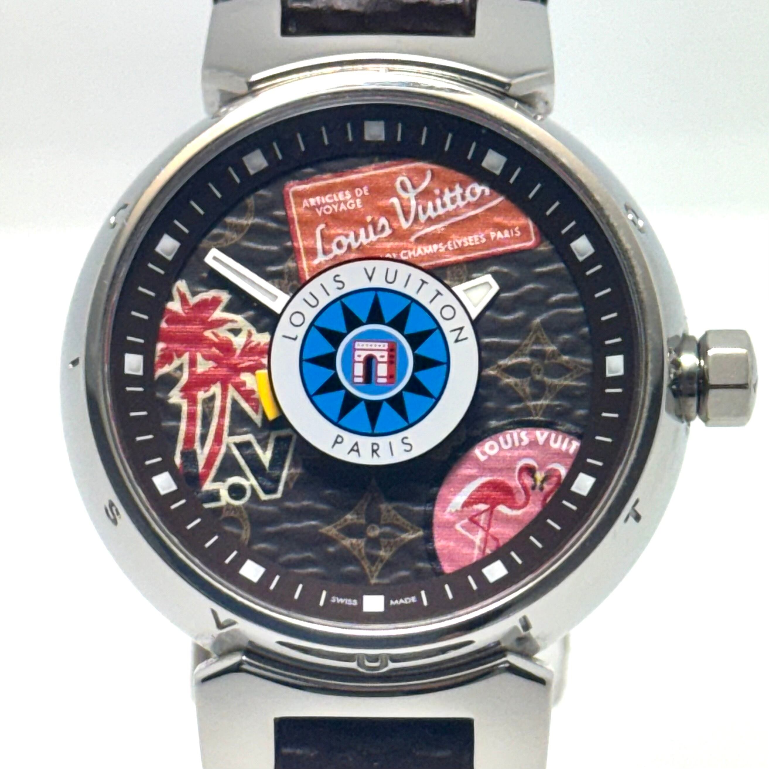 【希少】ルイヴィトン　LOUIS VUITTON　タンブール　ワールドツアー　TV2669　QA062　クォーツ　ブラウン　レディース　革ベルト