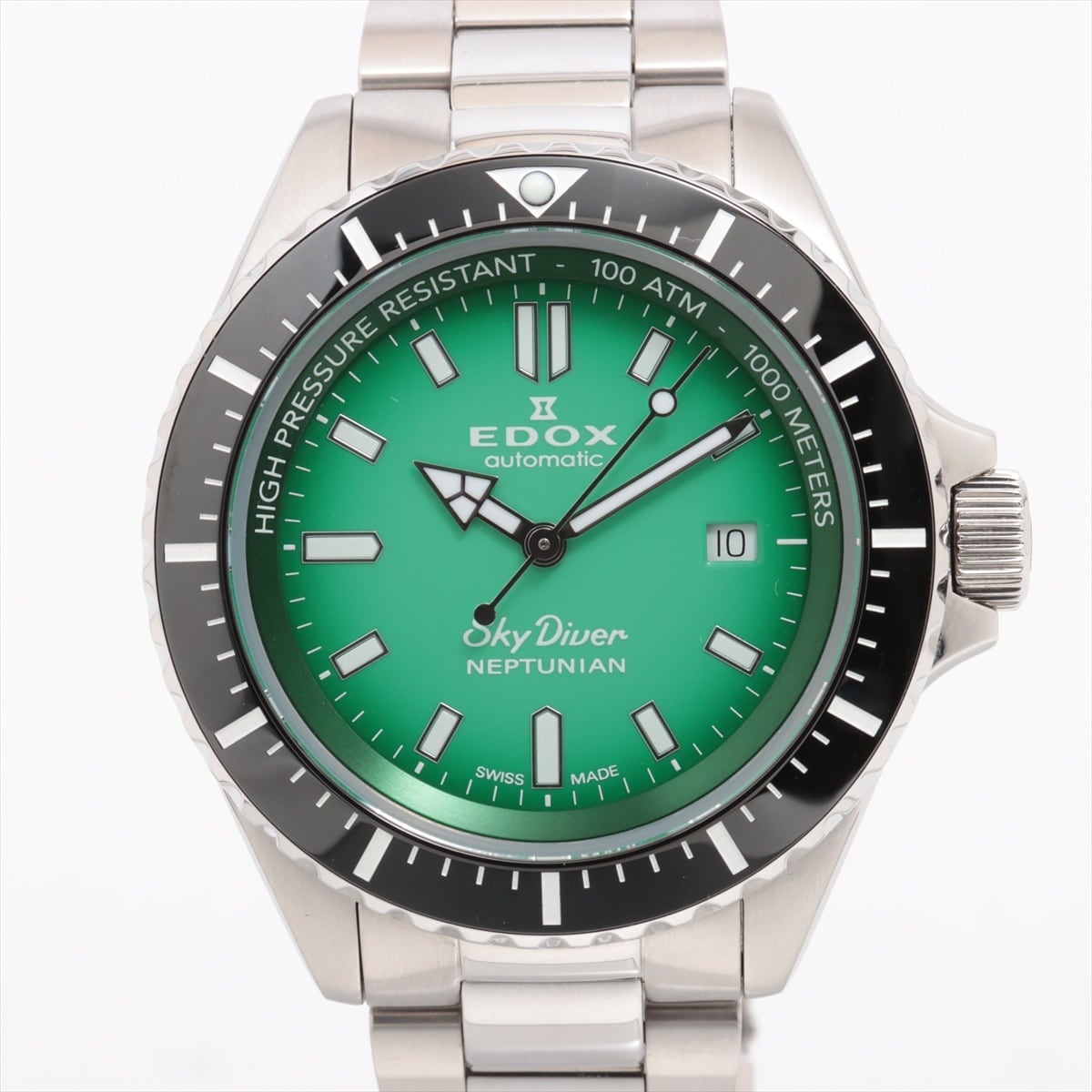 【美品】エドックス　EDOX　スカイダイバー　ネプチュニアン　80120-3NM-VDN　ダイバーズ　自動巻　グリーン　デイト表示　セラミック