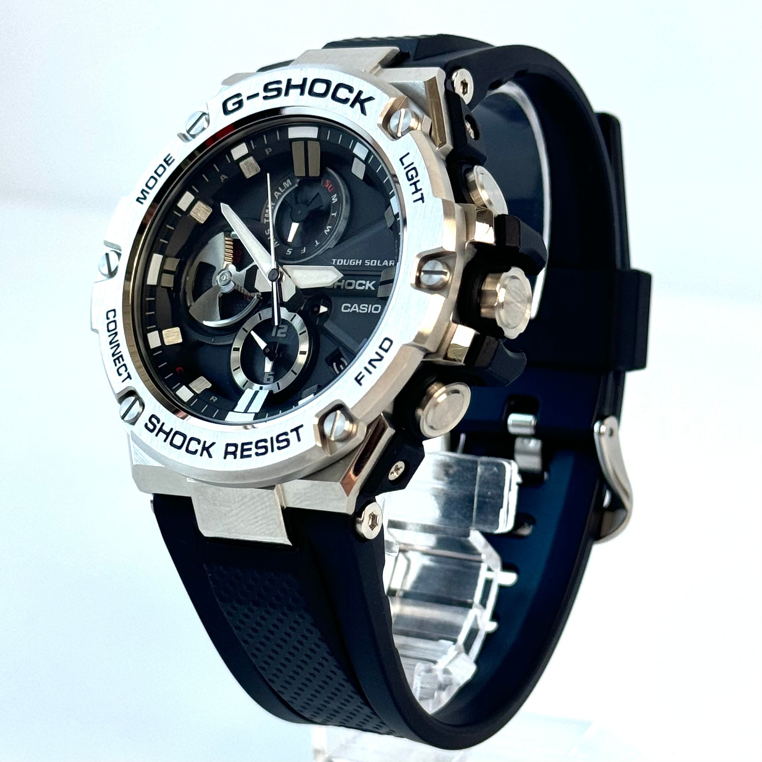 【美品】カシオ　CASIO　ジーショック　G-SHOCK　ジースチール　G?STEEL　GST-B100-1AJF　タフソーラー　クロノグラフ　デイト表示 　Bluetooth　黒　樹脂ベルト