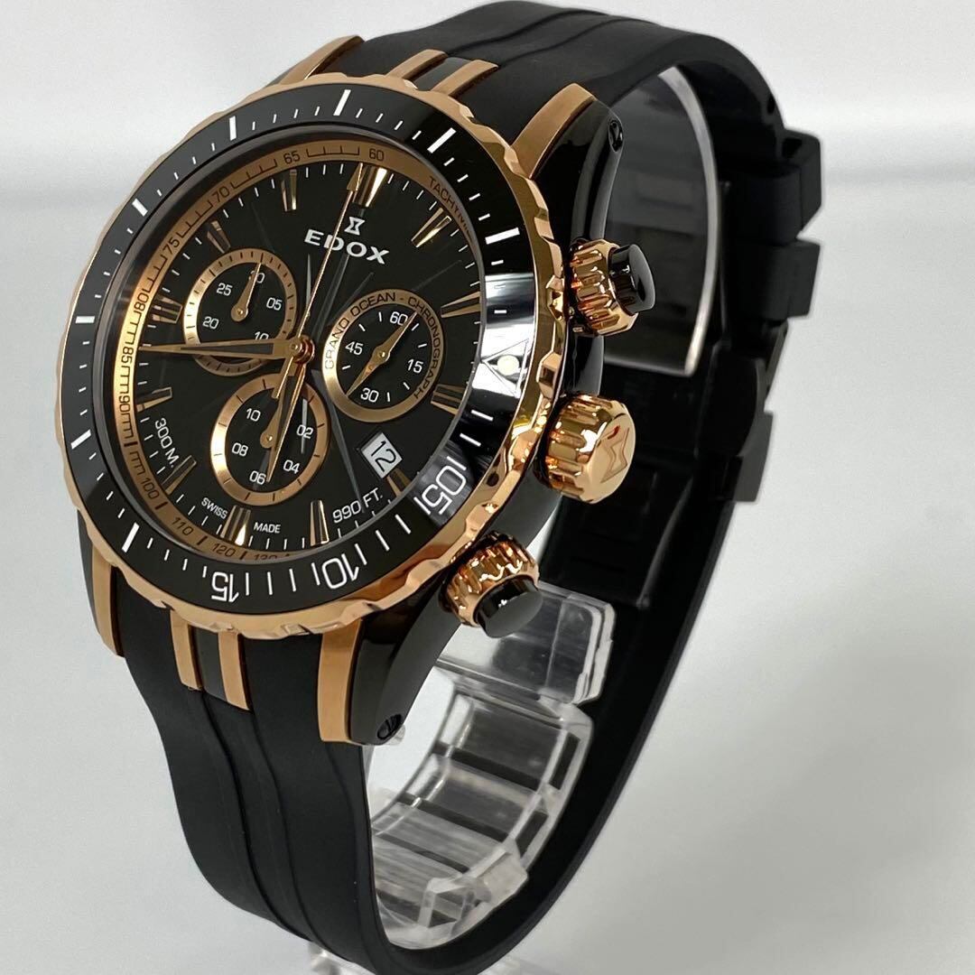 【美品】エドックス　グランドオーシャン　クォーツ　クロノグラフ　黒　デイト表示