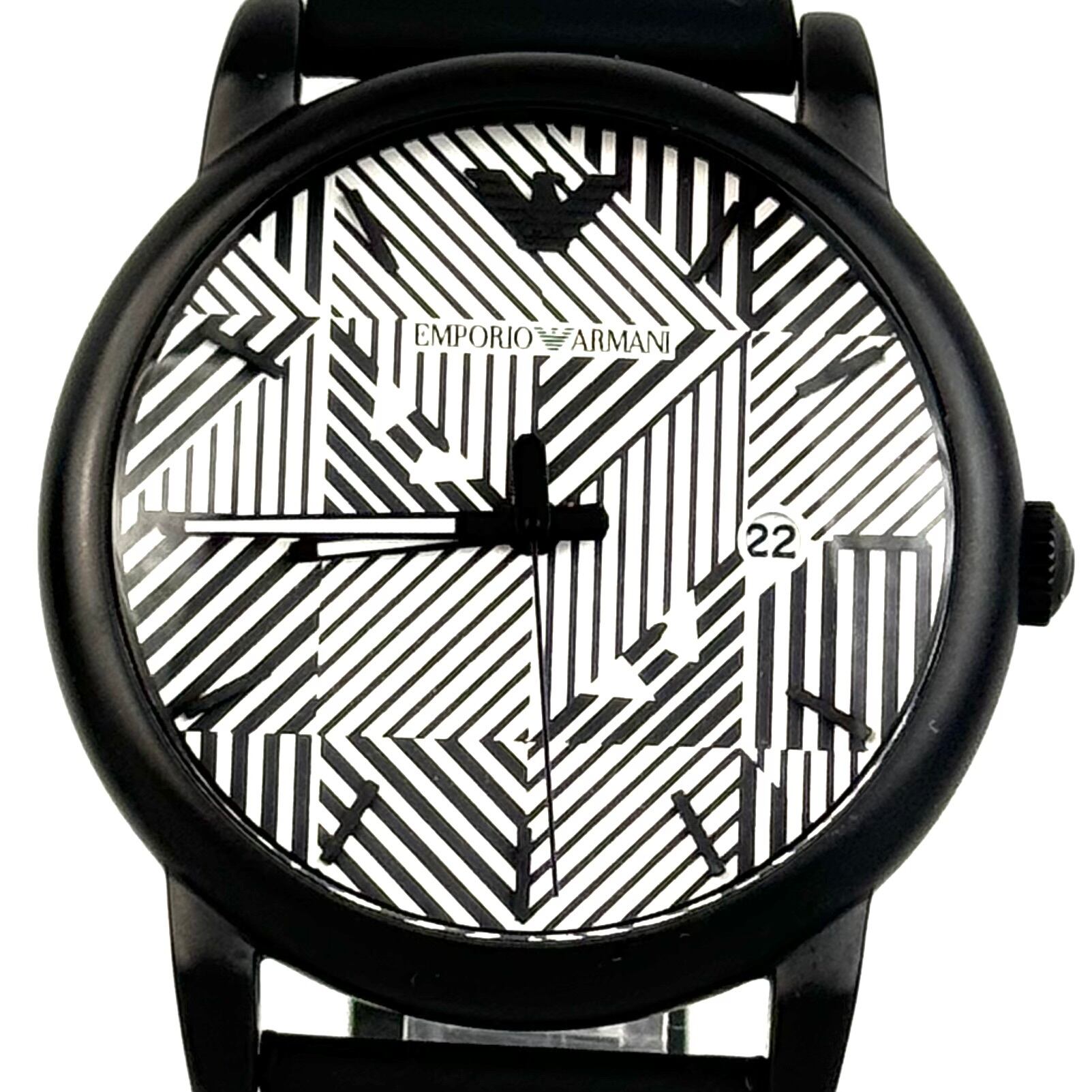 【美品】エンポリオアルマーニ　EMPORIO ARMANI　AR-11136　クォーツ　白　デイト表示　革ベルト