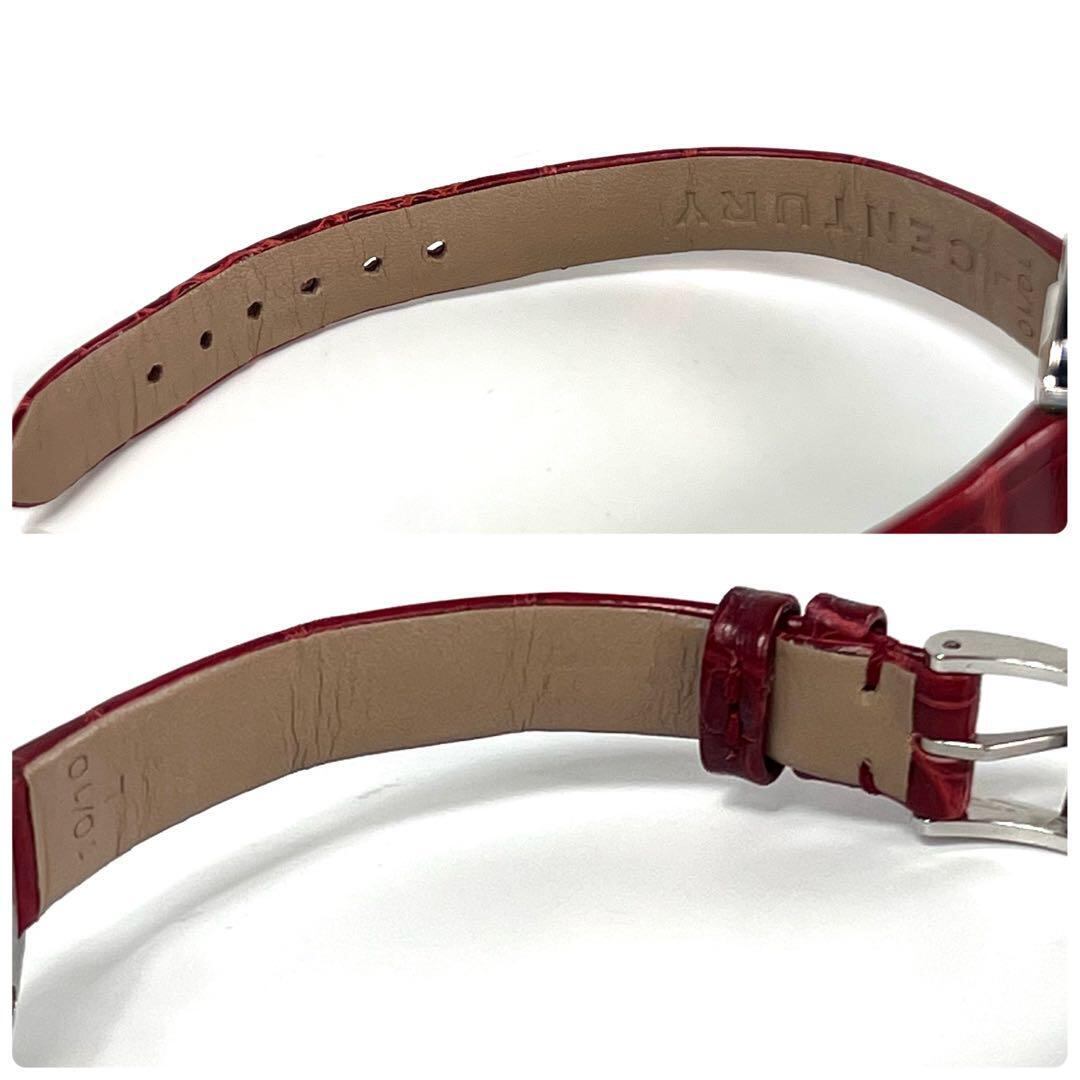 【美品】センチュリー　タイムジェム　クォーツ　カットガラス　ボルドー　革ベルト