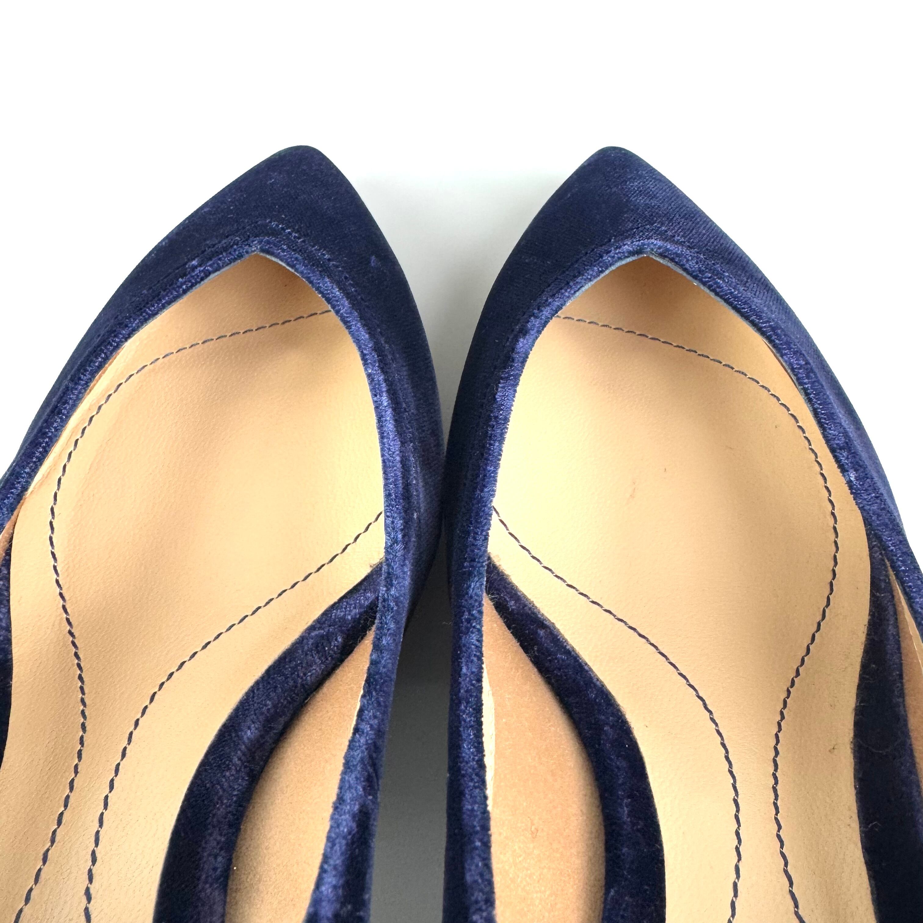 ジョルジオアルマーニ　パンプス　ベロア　ポインテッドトゥ　ネイビー　22.8cm