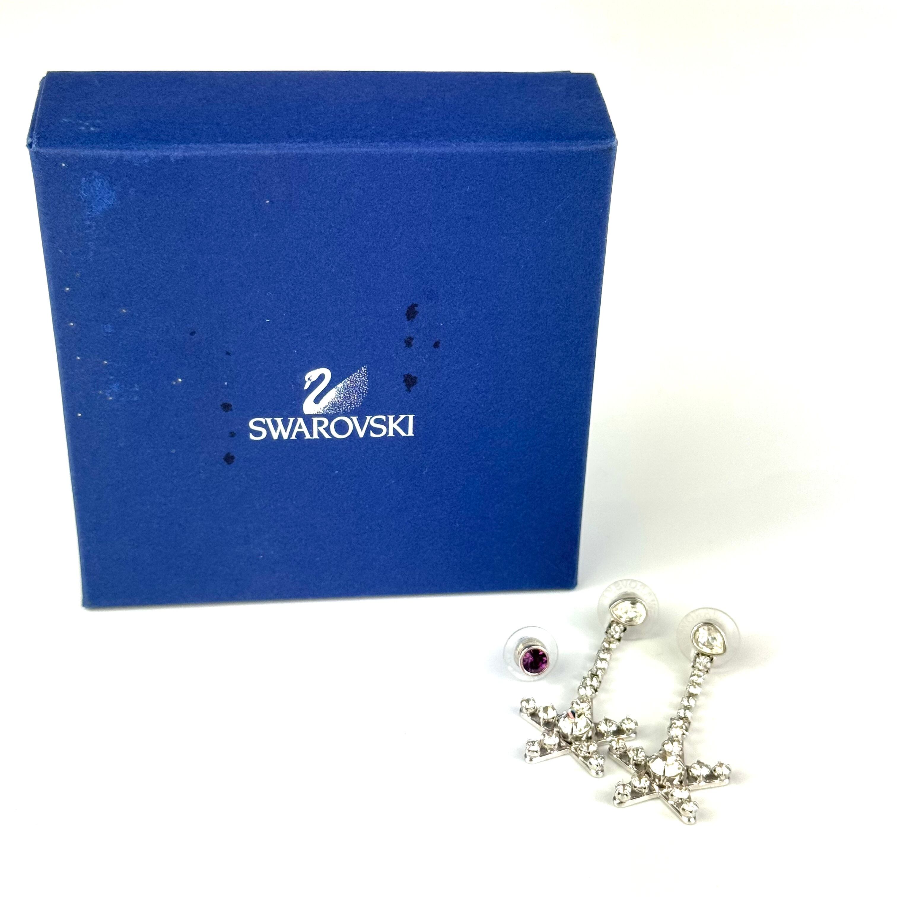 【美品】スワロフスキー　ピアス　スター　星　ラインストーン　シルバー　パープル