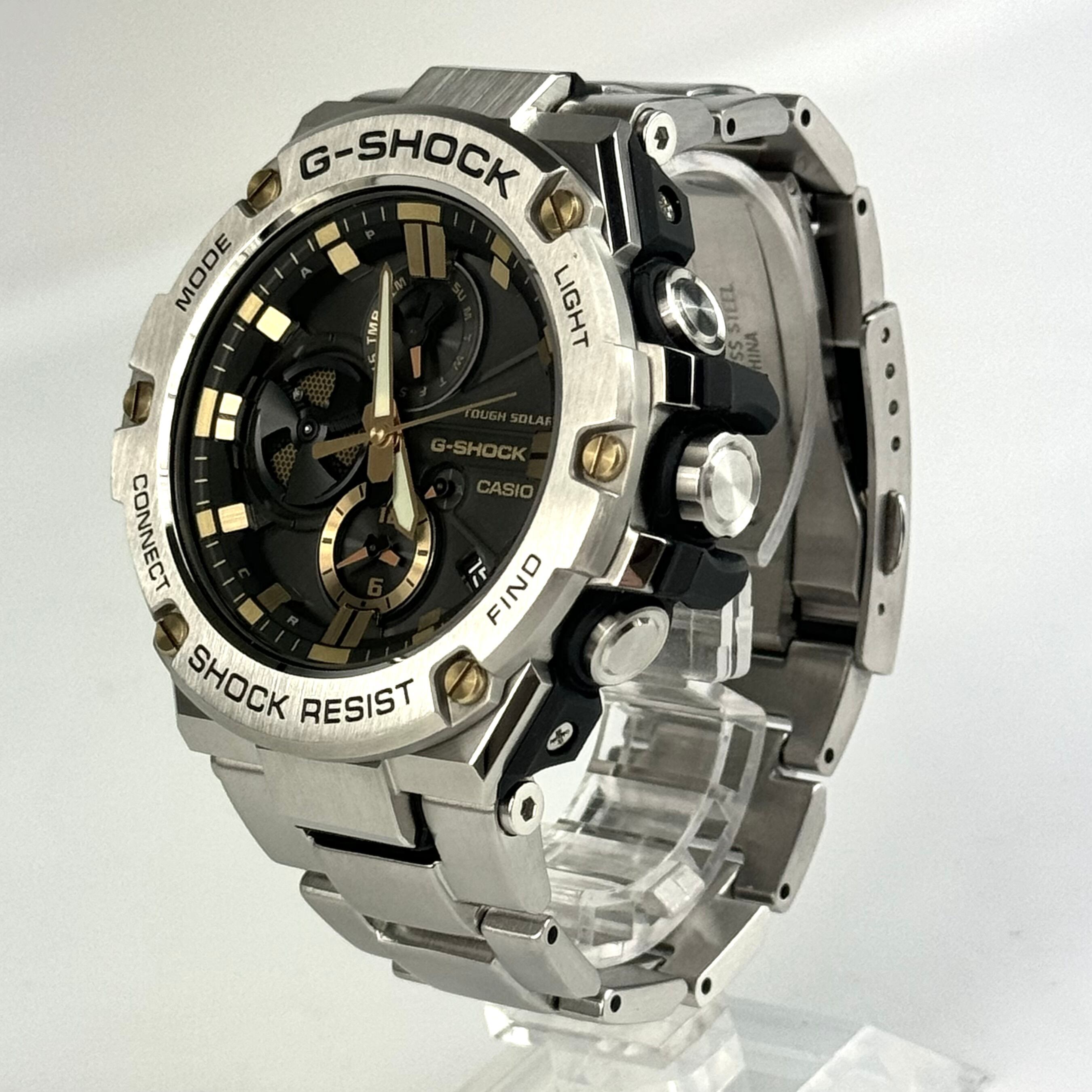 【美品】カシオ　CASIO　ジーショック　G-SHOCK　ジースチール　G?STEEL　GST-B100D-1A9JF　タフソーラー　デイト表示　スマホリンク　黒