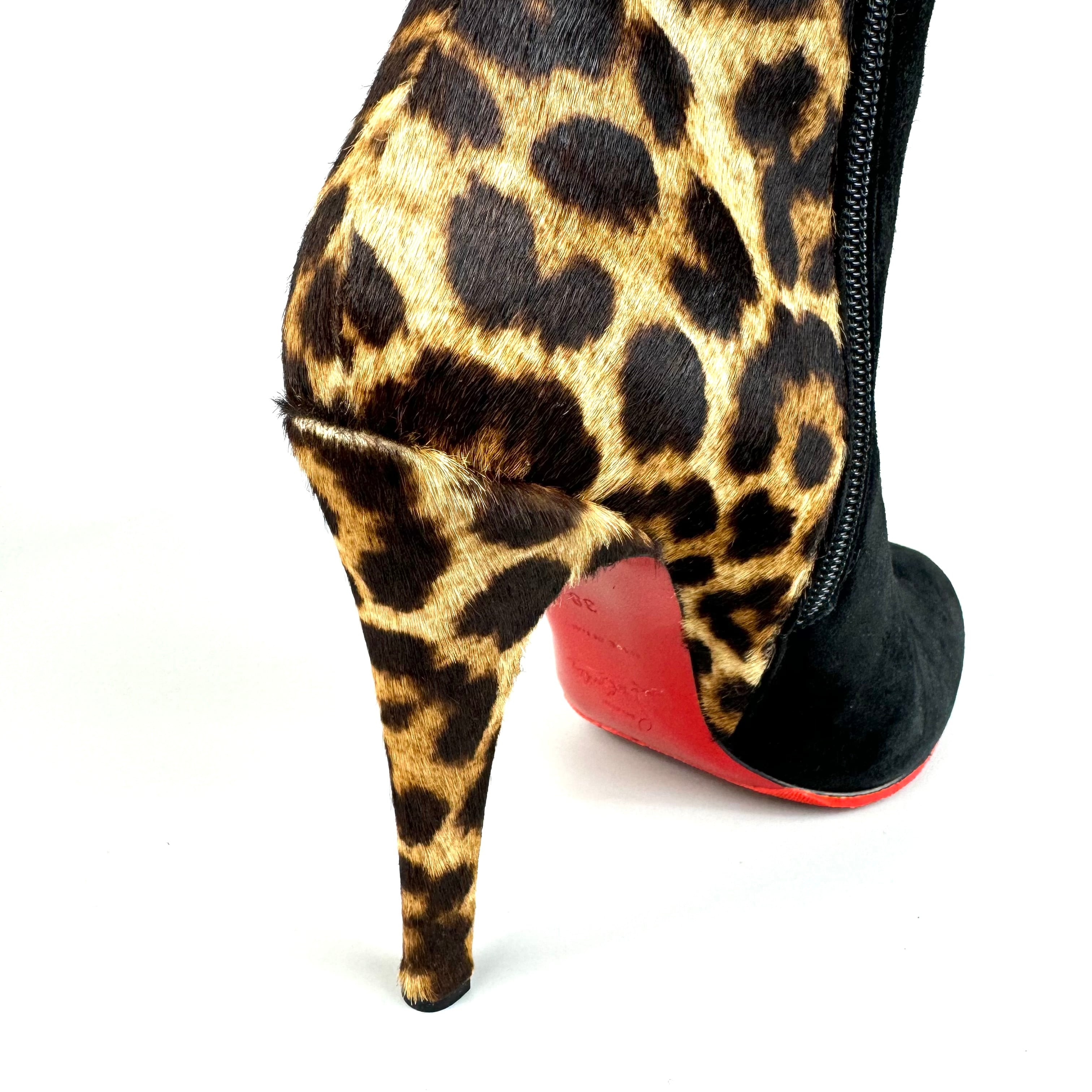クリスチャンルブタン　ロングブーツ　ハラコ　スエード　黒　ヒョウ柄　25cm