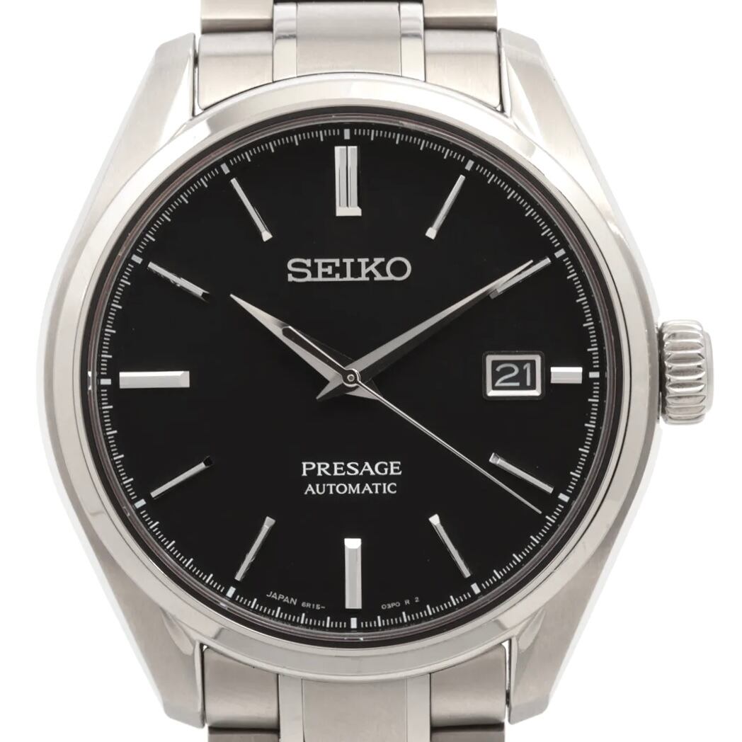 【希少】腕時計 メンズ セイコー プレサージュ SARX057 6R15-04A0 自動巻 黒 デイト表示  裏スケ 10気圧防水 チタニウム