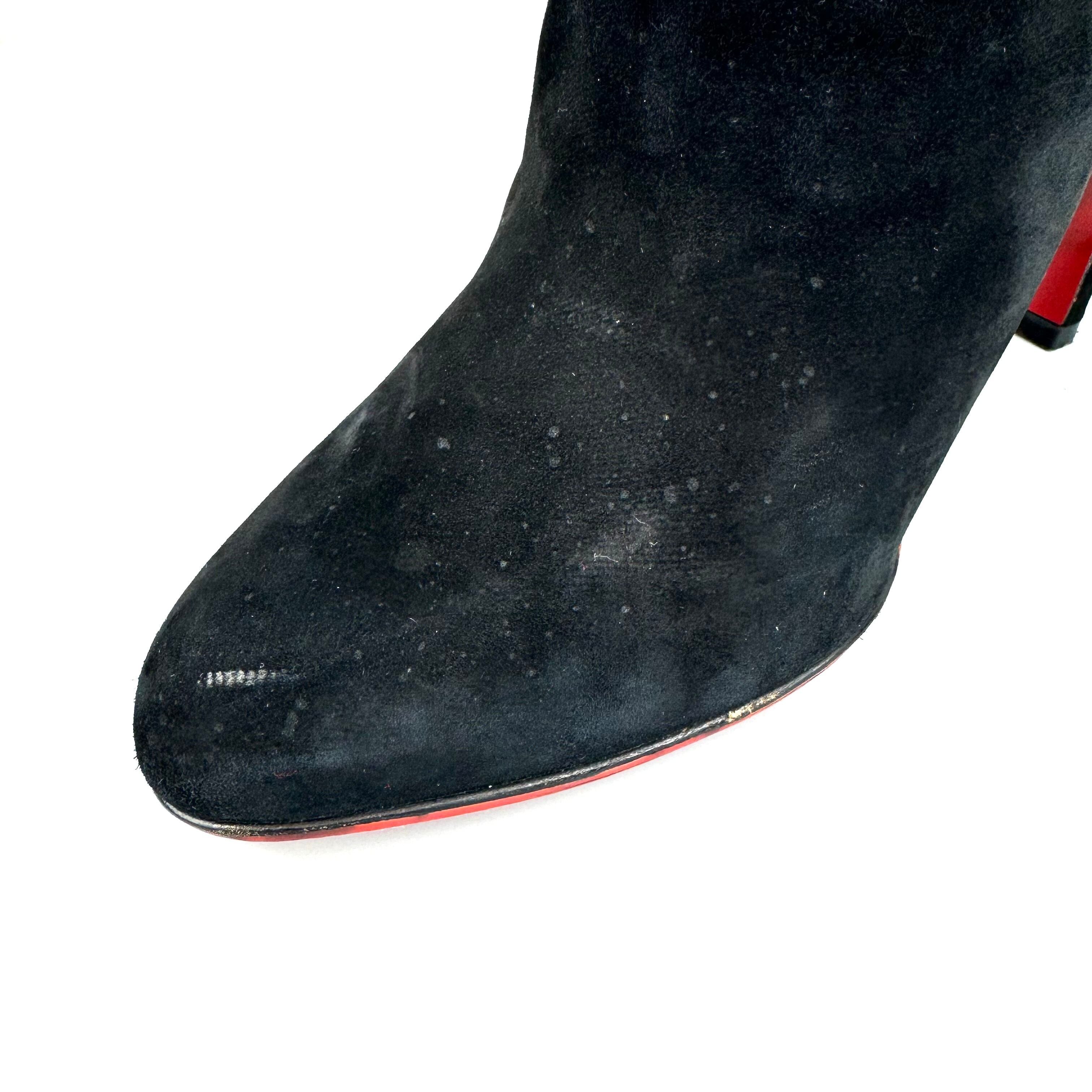 クリスチャンルブタン　ショートブーツ　サイドベルト　スエード　赤　黒　25cm