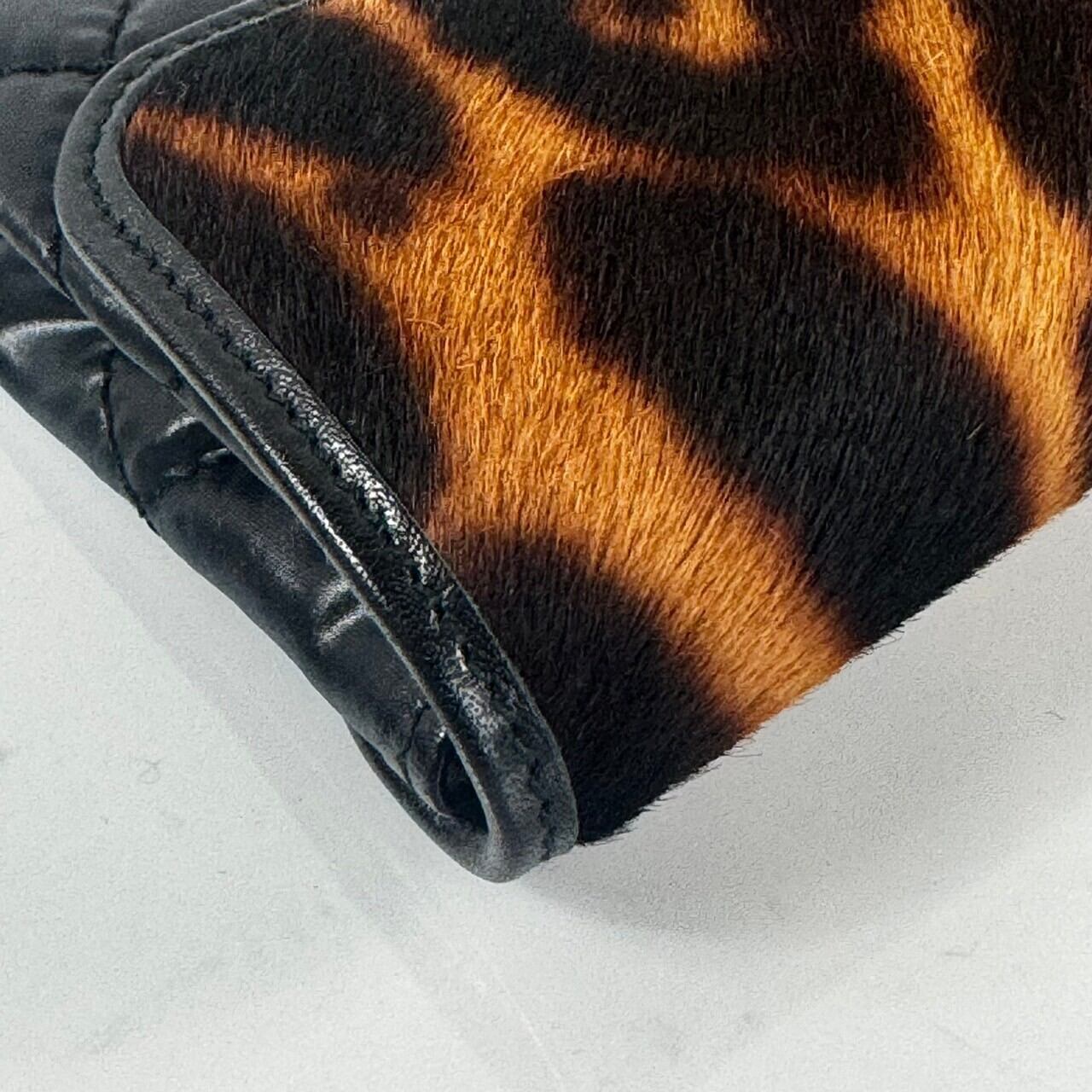 【美品】ドルチェアンドガッバーナ　Dolce&Gabbana　財布　フラップ　レオパード　黒　ナイロン　ハラコ