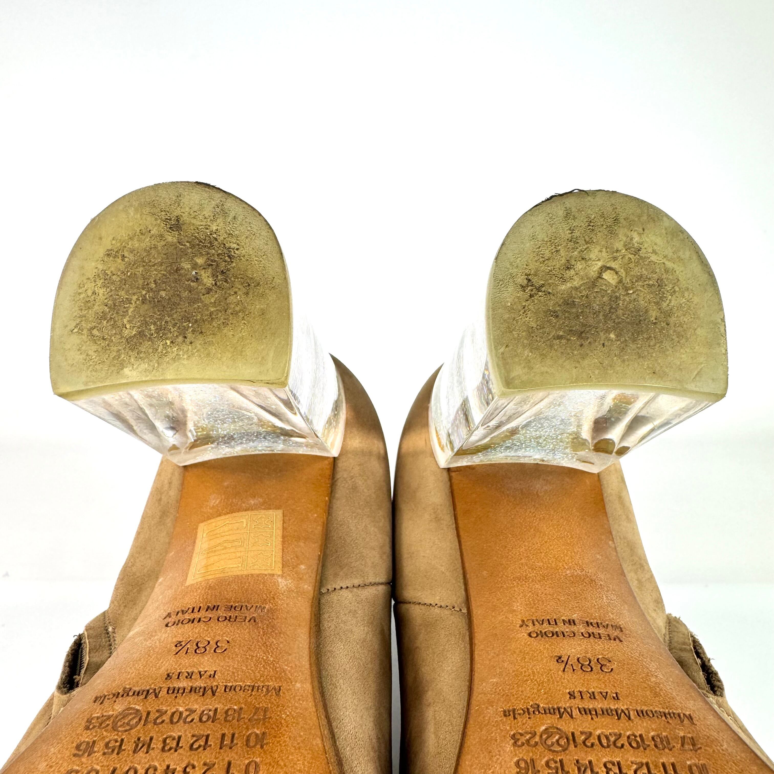 マルタンマルジェラ　ショートブーツ　クリアヒール　ラメ　スエード　ベージュ