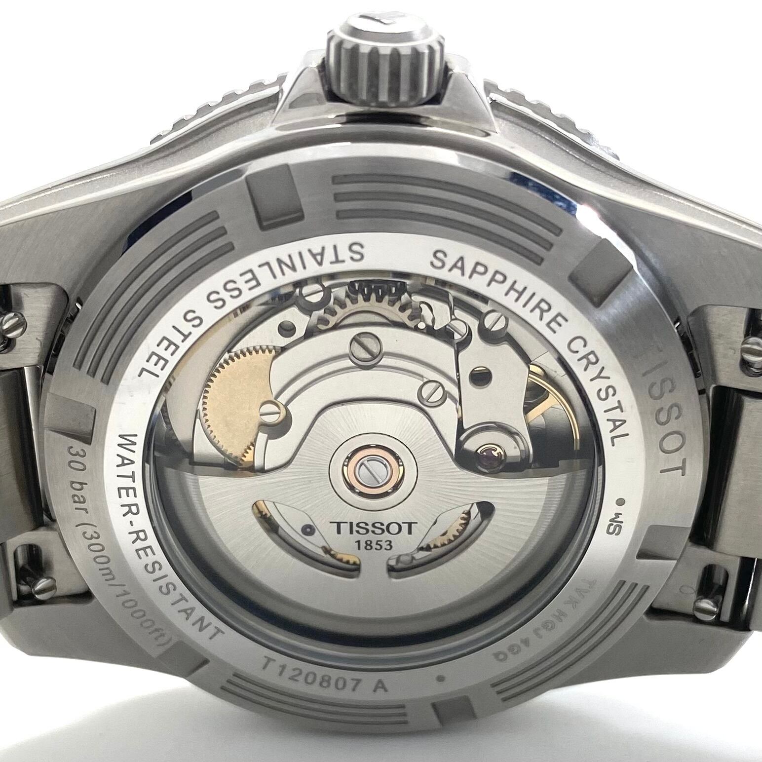 【美品】中古 腕時計 メンズ ティソ TISSOT シースター1000 パワーマティック80 T120807A 自動巻 黒 デイト表示 裏スケ 30気圧防水