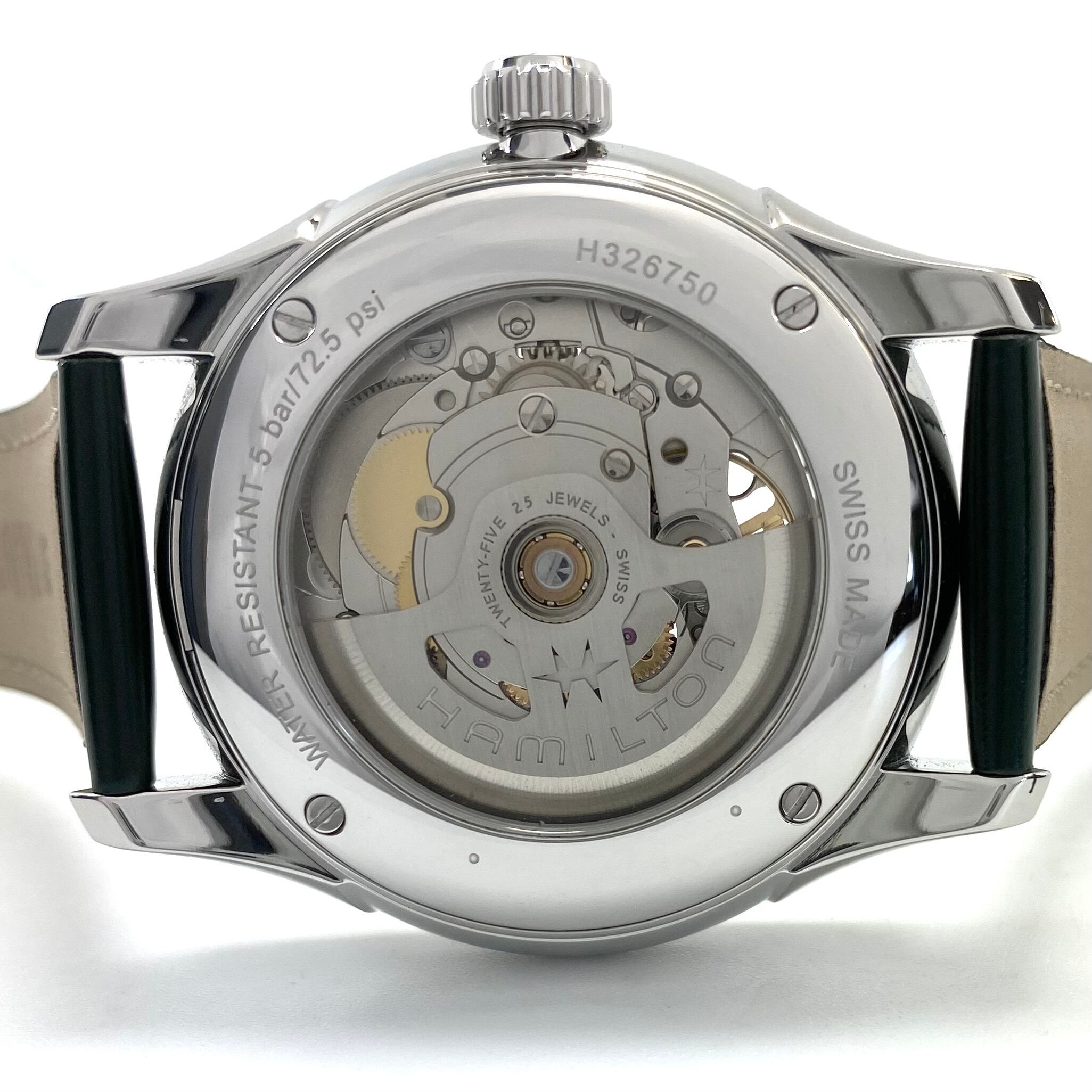 【美品・動作良好】腕時計 メンズ ハミルトン ジャズマスター オープンハート H32675160 H326750 自動巻 スケルトン 緑 革ベルト