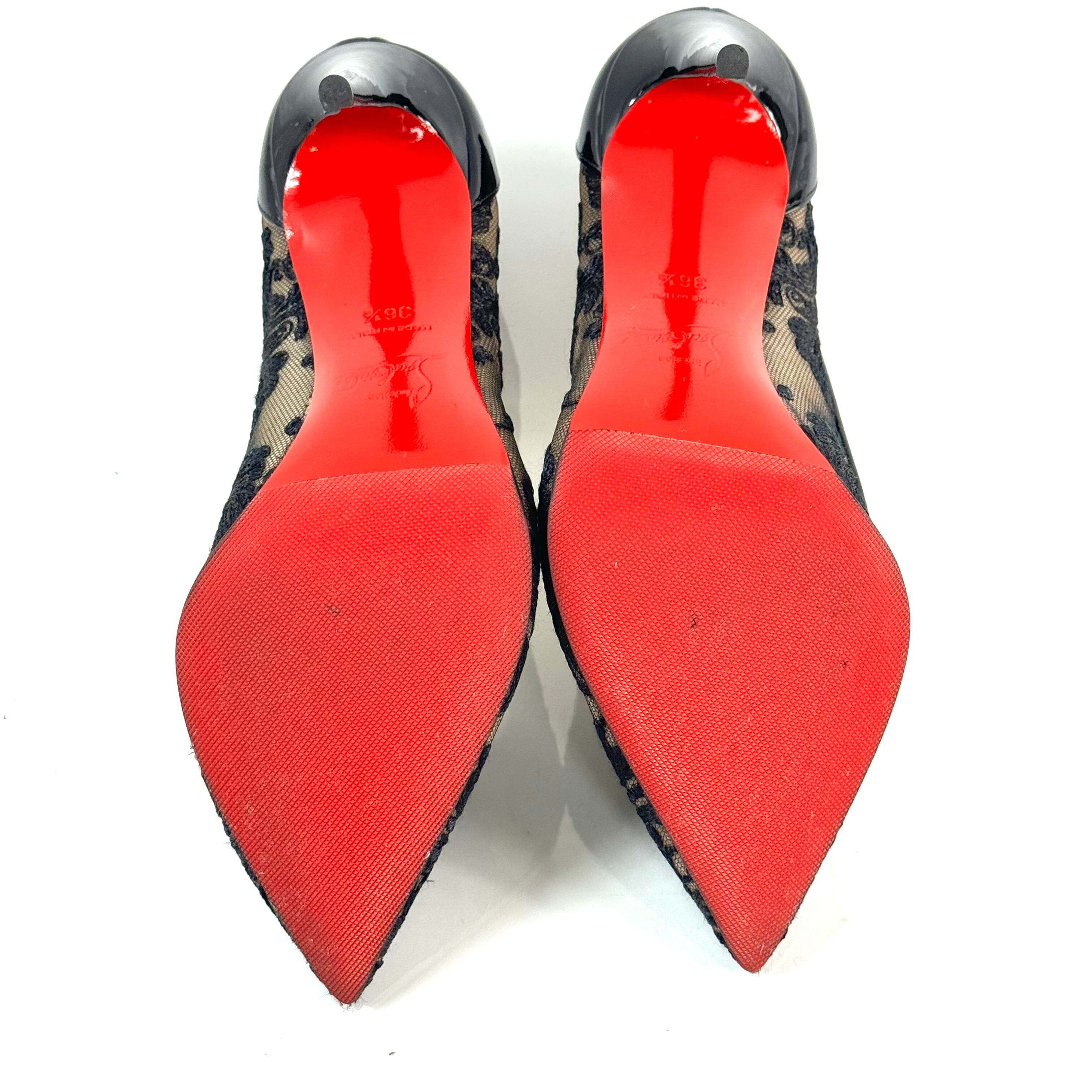 クリスチャンルブタン　パンプス　レース　100mm　ピンヒール　黒　36.5