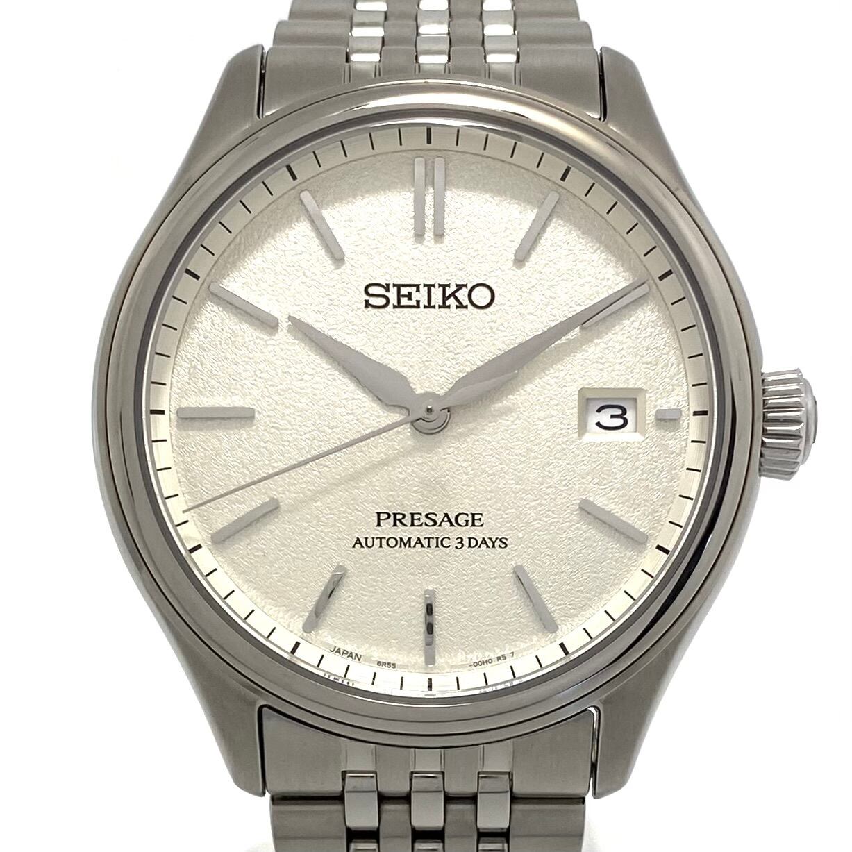 【美品】中古 腕時計 メンズ セイコー プレサージュ Classic Series SARX121 6R55-00H0 セイコーグローバルブランドコアショップ専用モデル 自動巻 裏スケ シルバー デイト表示 10気圧