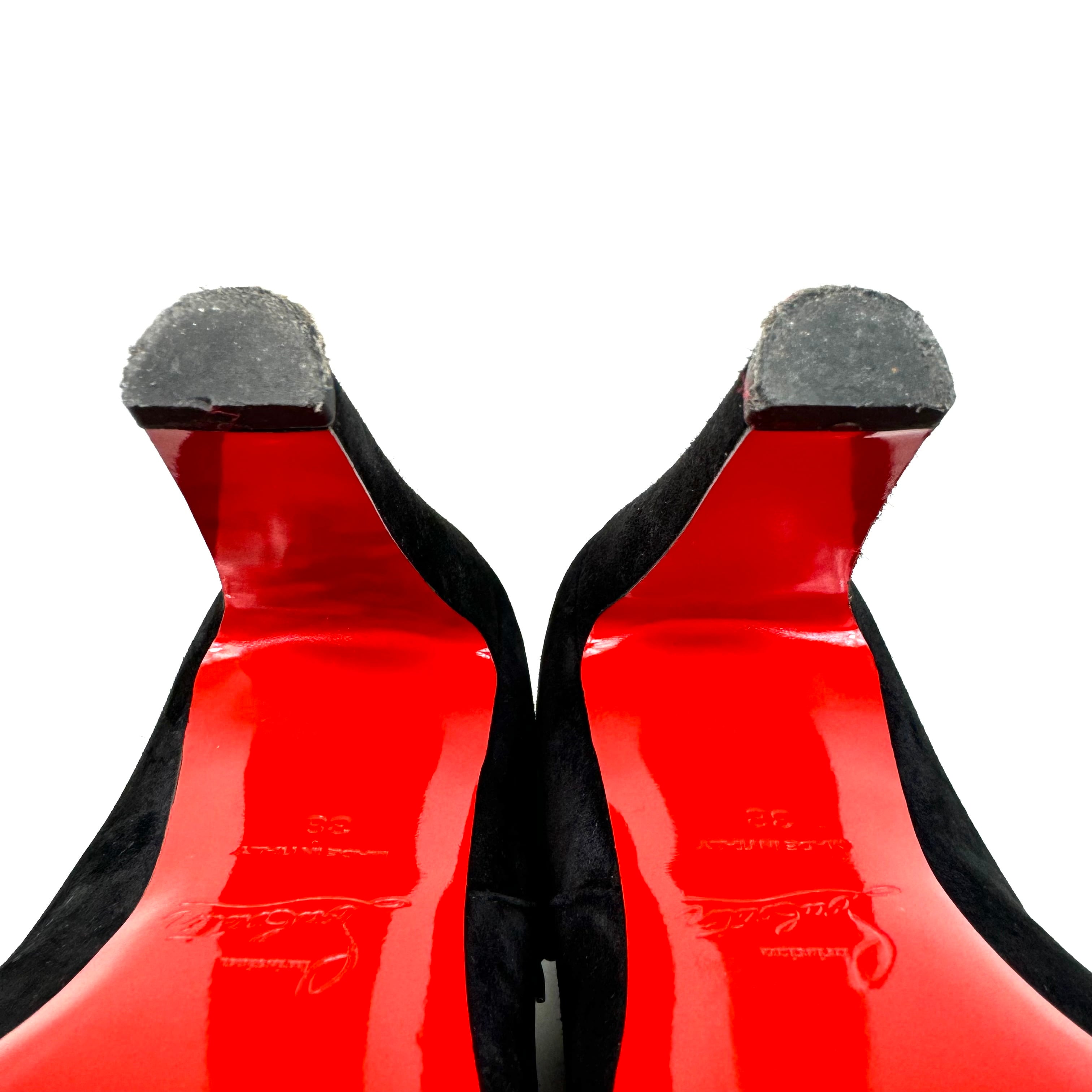 クリスチャンルブタン　ショートブーツ　サイドベルト　スエード　赤　黒　25cm