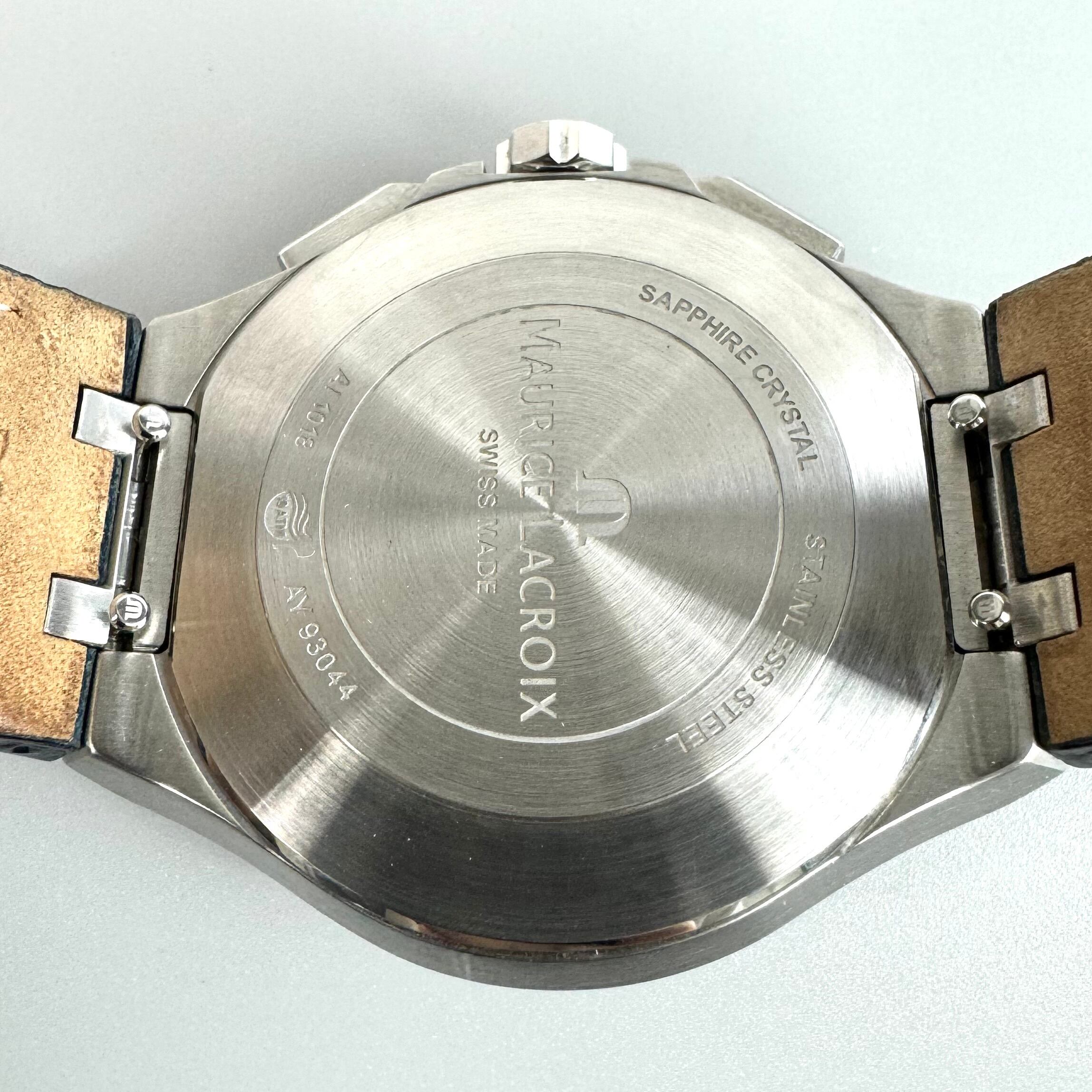 モーリスラクロア　MAURICE LACROIX　アイコン　AI1018　クォーツ　クロノグラフ　シルバー　革ベルト　デイト表示