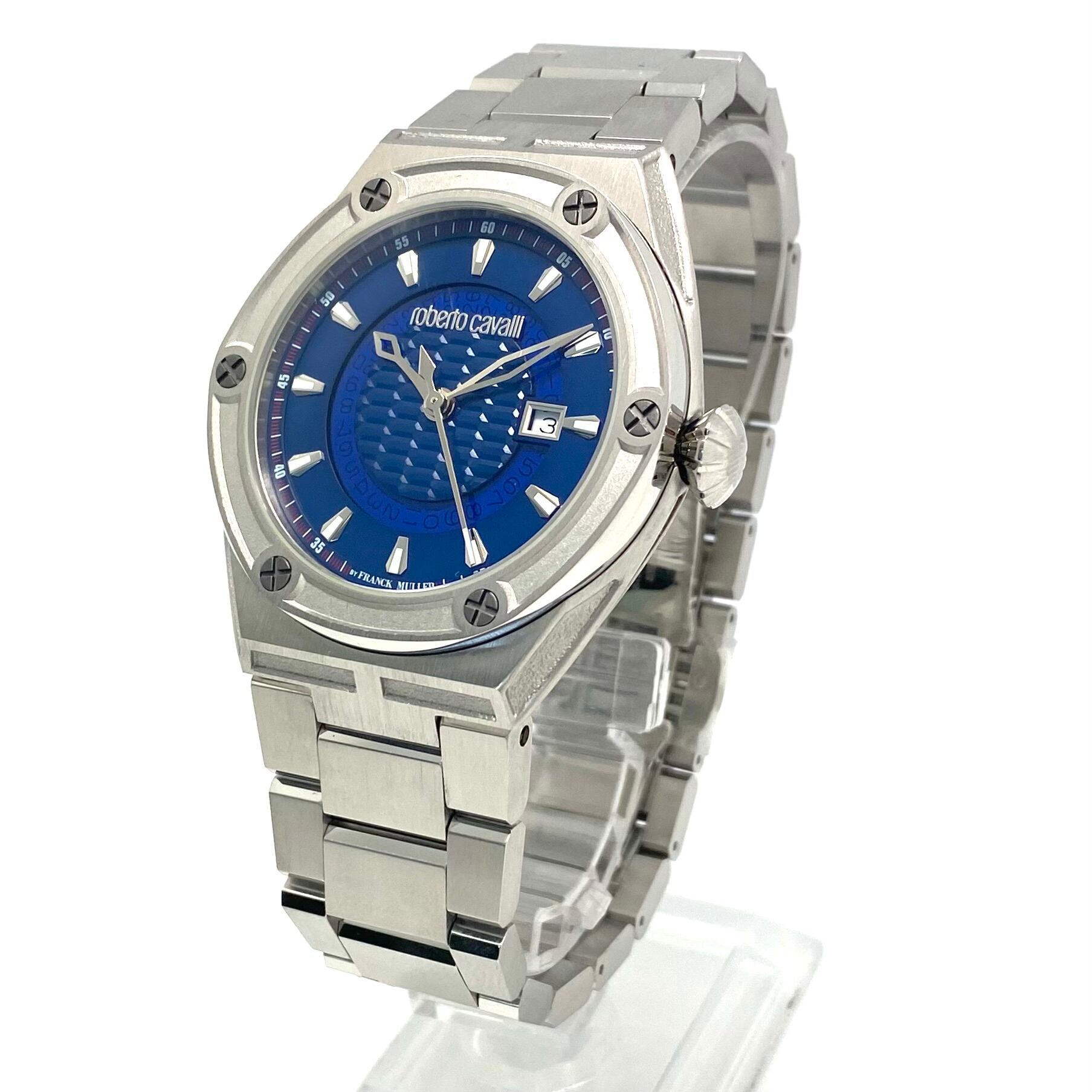 【美品】ロベルトカヴァリ　ロベルトカヴァリ バイ フランクミュラー　RV1G065M0081　1G065　クォーツ　青　デイト表示