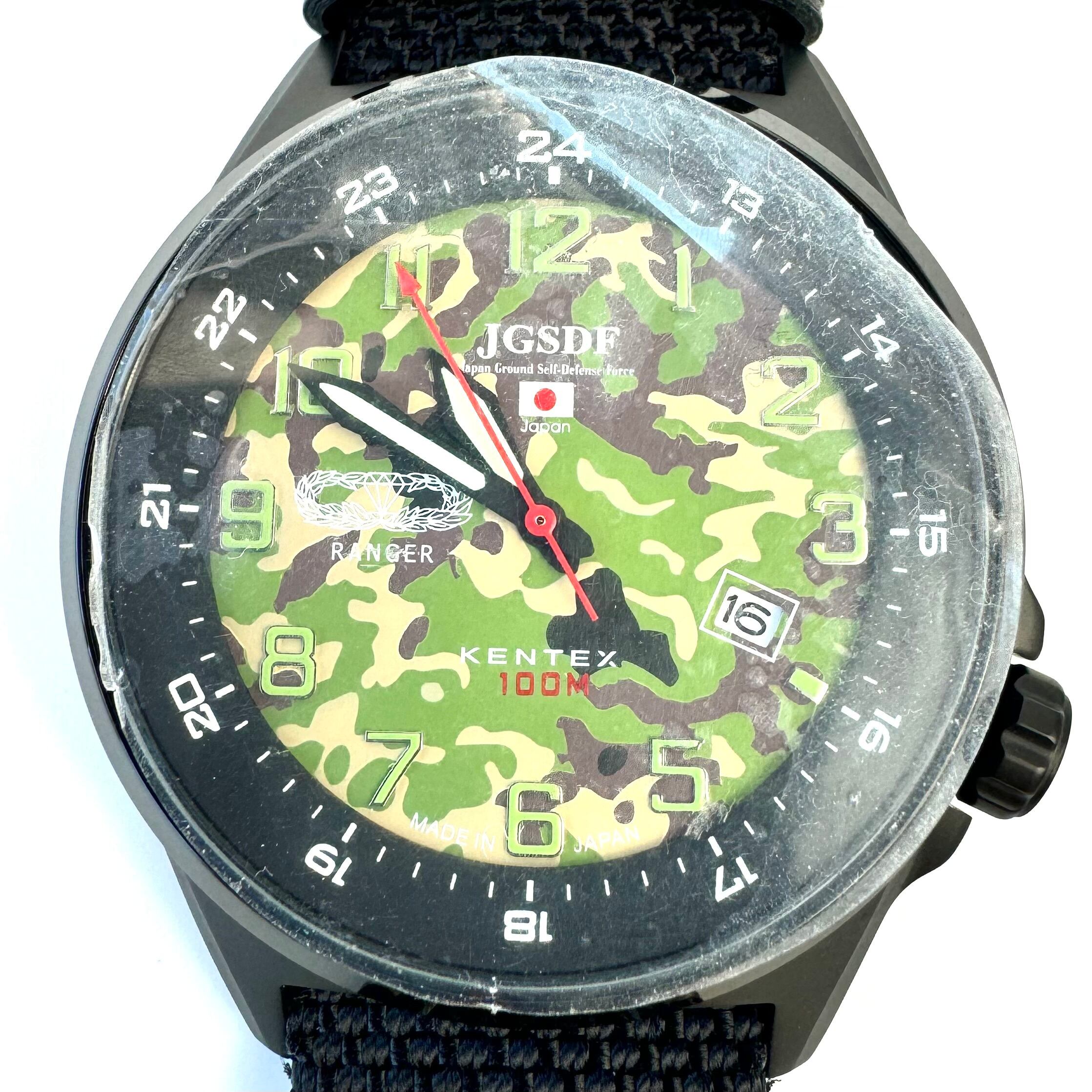 【未使用】ケンテックス　KENTEX　JSDF迷彩モデル　S715M-08　クォーツ　デイト表示　カモフラ　革ベルト