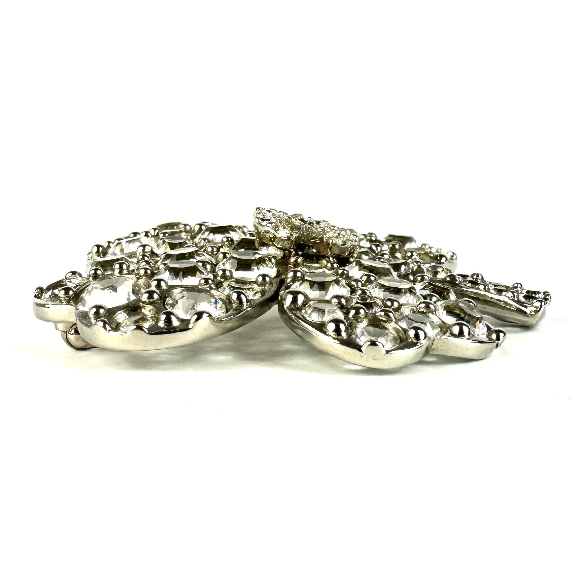 【美品】シャネル　ブローチ　クローバー　ココマーク　ラインストーン　シルバー