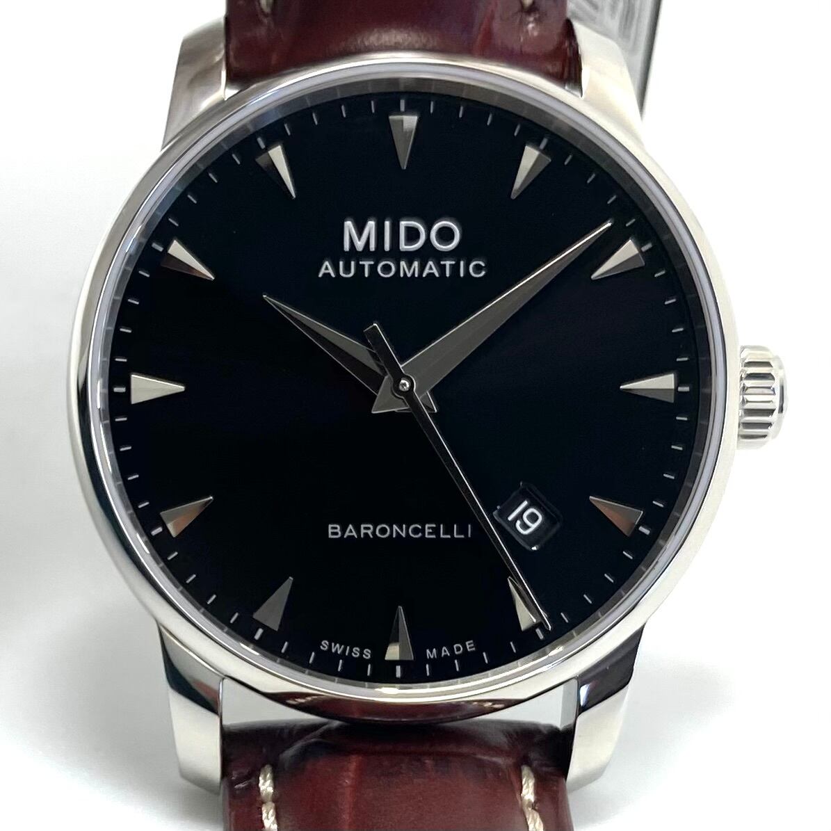 【未使用】ミドー　MIDO　バロンチェッリ　M8600.4.18.8　自動巻　デイト表示　裏スケ　黒　革ベルト