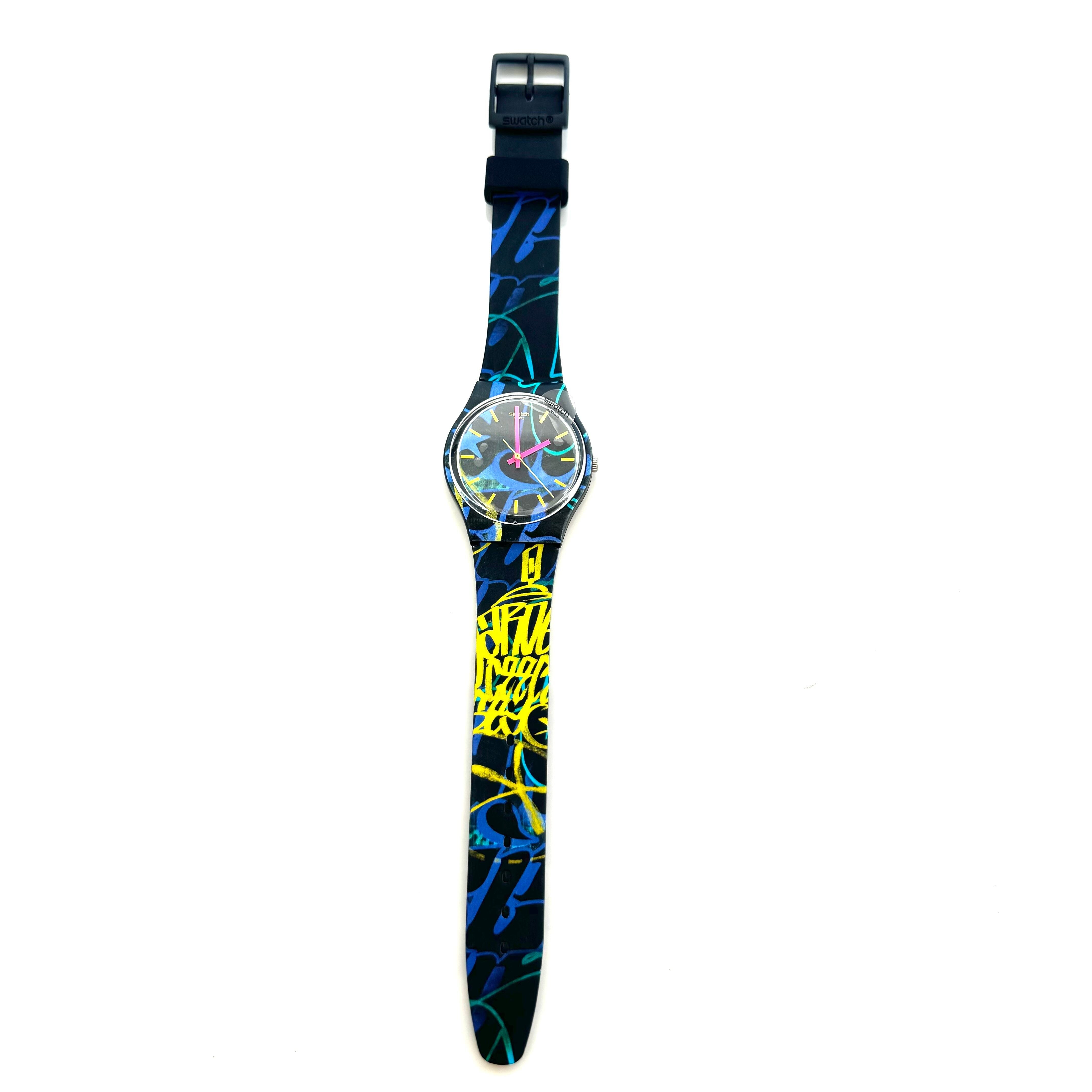 【ほぼ未使用】スウォッチ　SWATCH　ナイトクラブ　GB318　クォーツ　黒　ラバーベルト　レディース　電池交換済