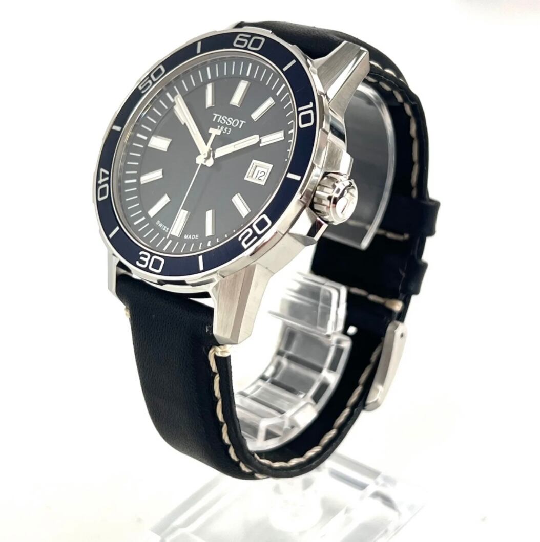 【美品】ティソ　TISSOT　スーパースポーツ　T125610A　クォーツ　デイト表示　ネイビー　革ベルト