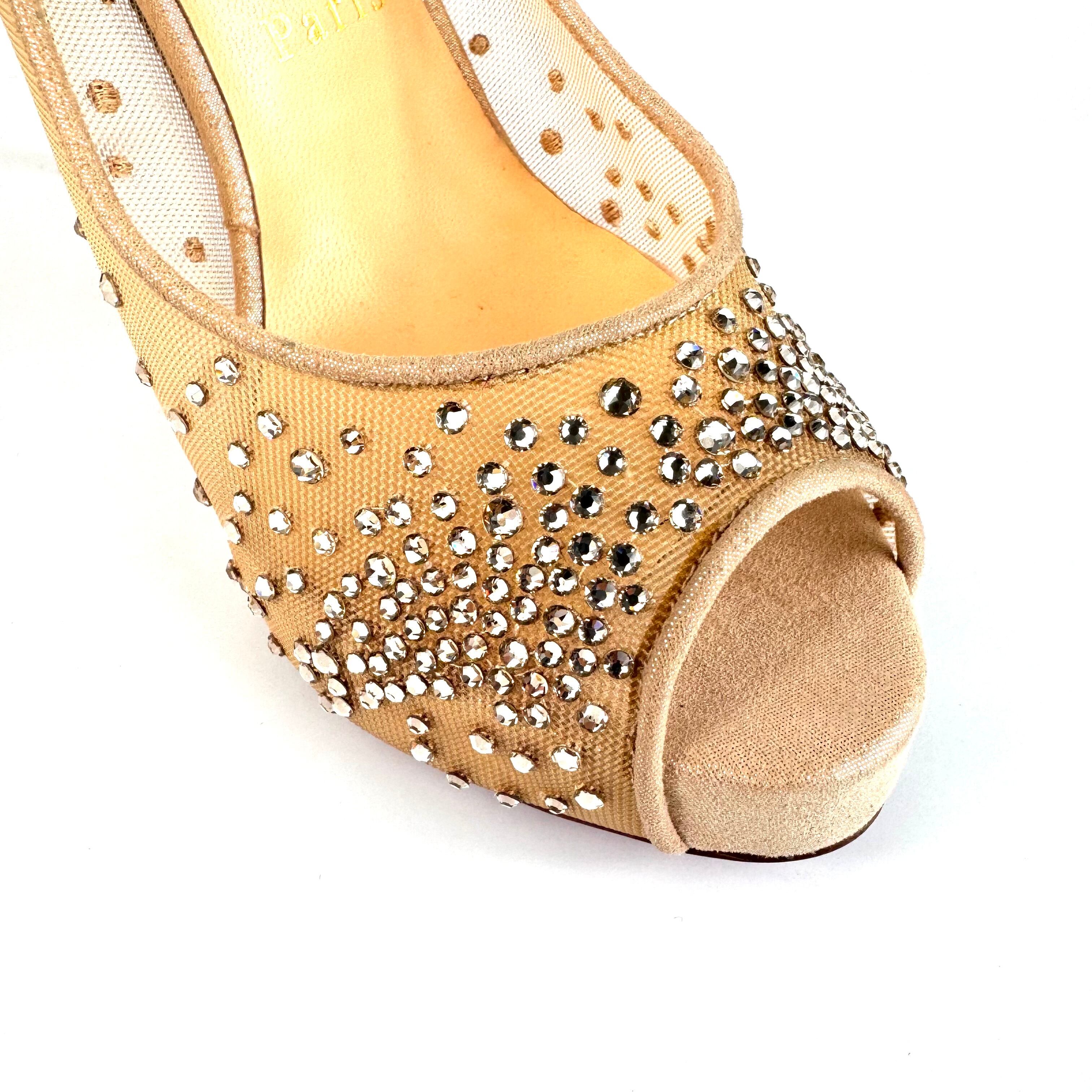 【未使用】クリスチャンルブタン　パンプス　メッシュ×スエード　オープントゥ　ベージュ　23.5cm