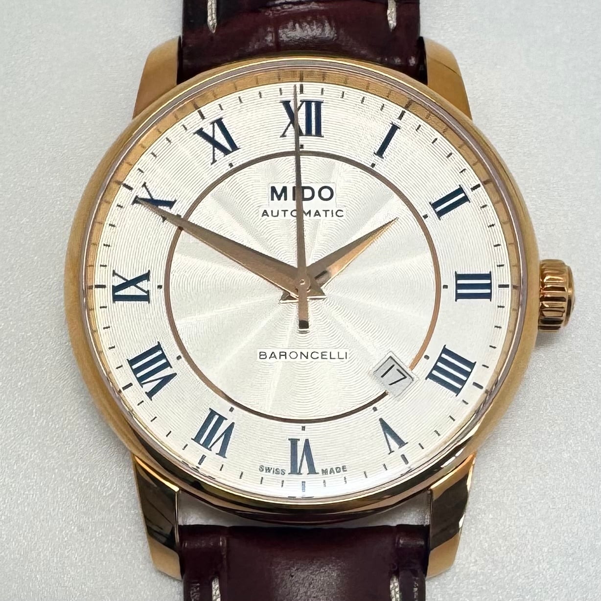 【未使用】ミドー　MIDO　バロンチェッリ　M8600.2.21.8　自動巻　デイト表示　裏スケ　シルバー　革ベルト