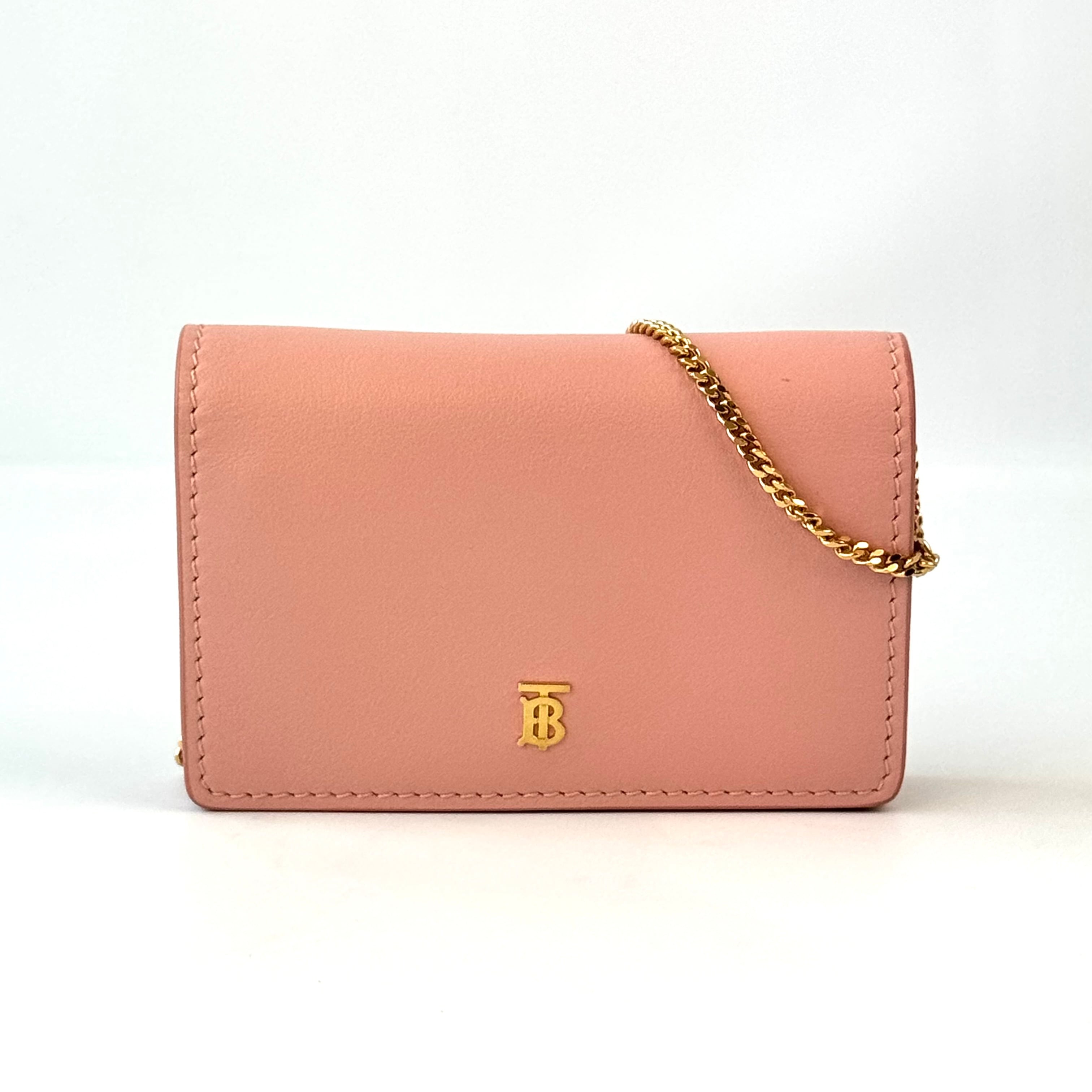 【美品】バーバリー　チェーンウォレット　コインケース　カードケース　TBロゴ　斜め掛け　二つ折り　80316271　ブラッシュピンク